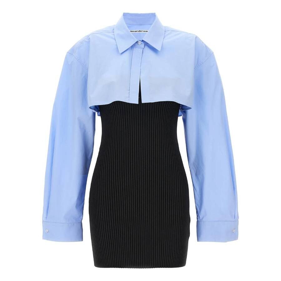 T by Alexander Wang Long Sleeve Ribbed Shirt Dress - 2