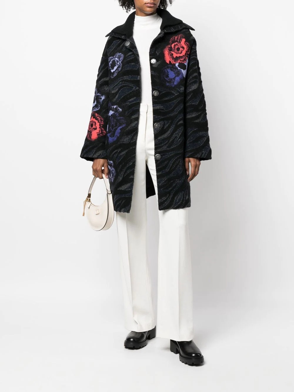 floral-embroidered knitted cardigan-coat - 2