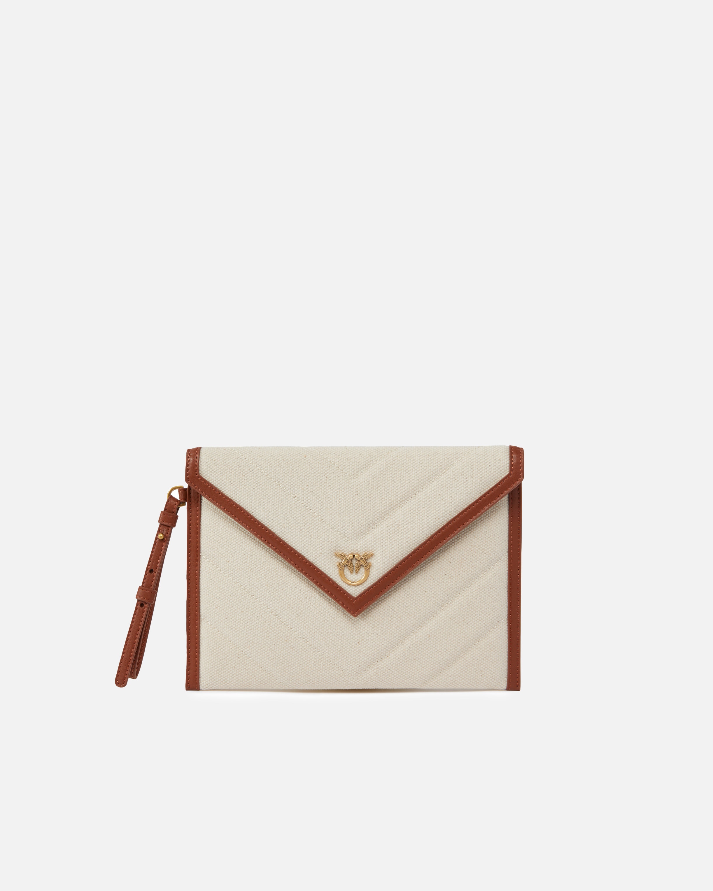 FLAT CANVAS CLUTCH BAG WITH LEATHER TRIM - 1