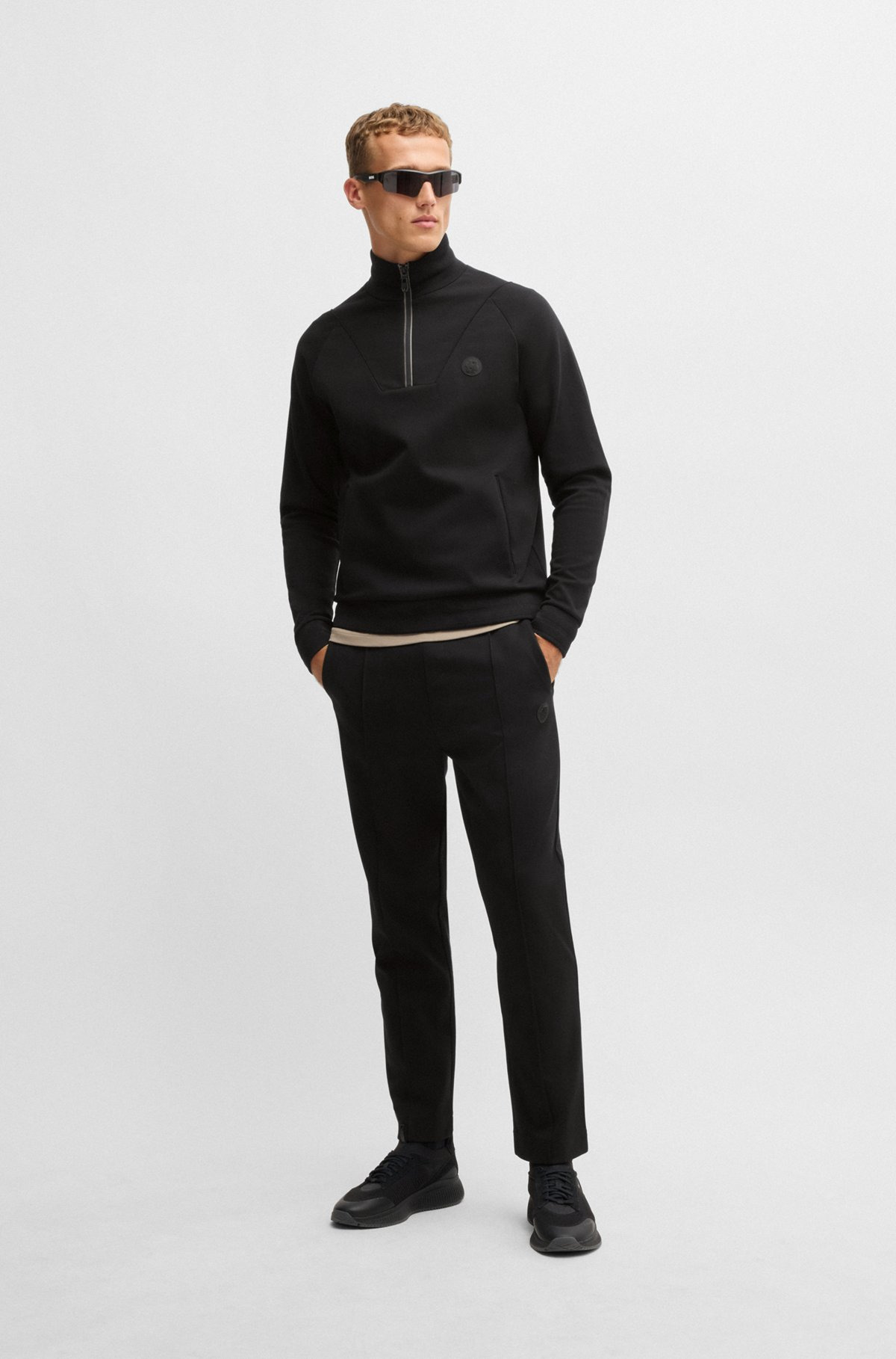 COTTON ZIP-NECK SWEATSHIRT WITH DOUBLE B MONOGRAM - 4