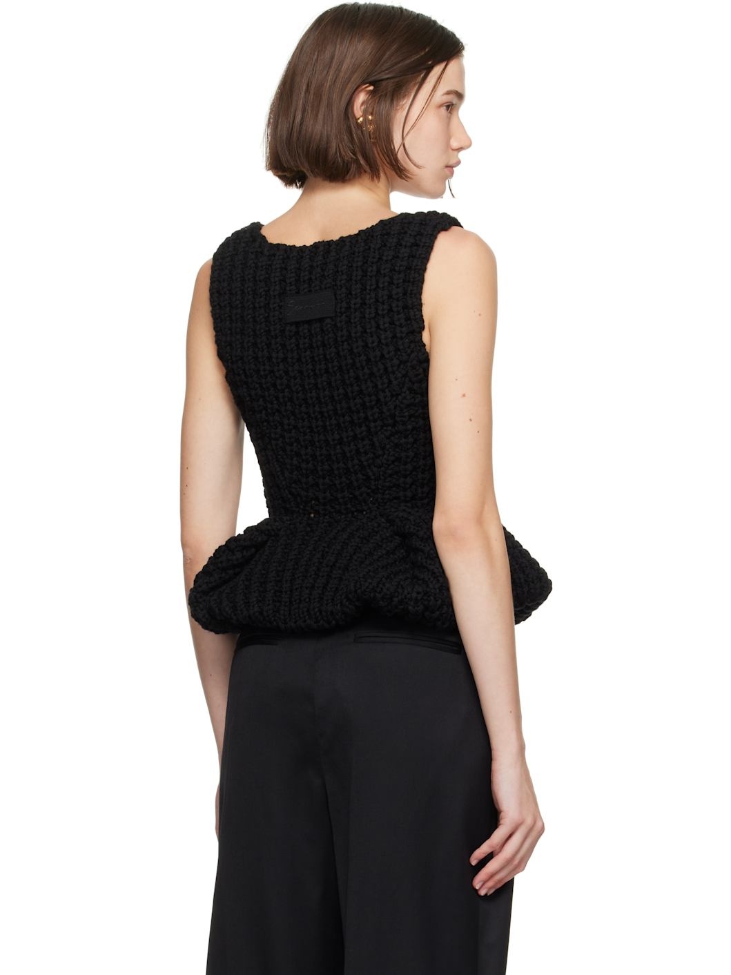 Black Slim Fit Peplum Tank Top - 3