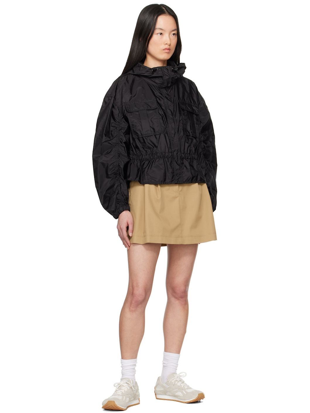 Black Curton Hooded Peplum Jacket - 4