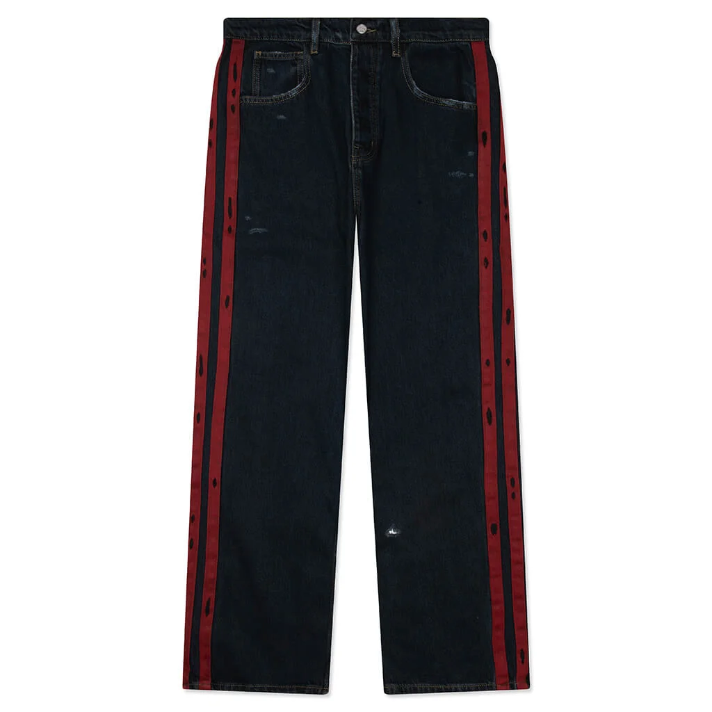 DESTROYED DENIM TRACK PANTS - DARK INDIGO WASH - 1