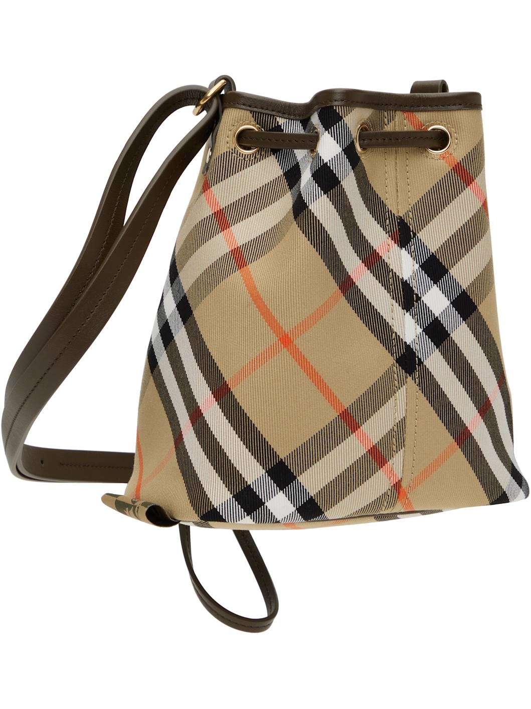 Beige Mini Check Bucket Bag - 3