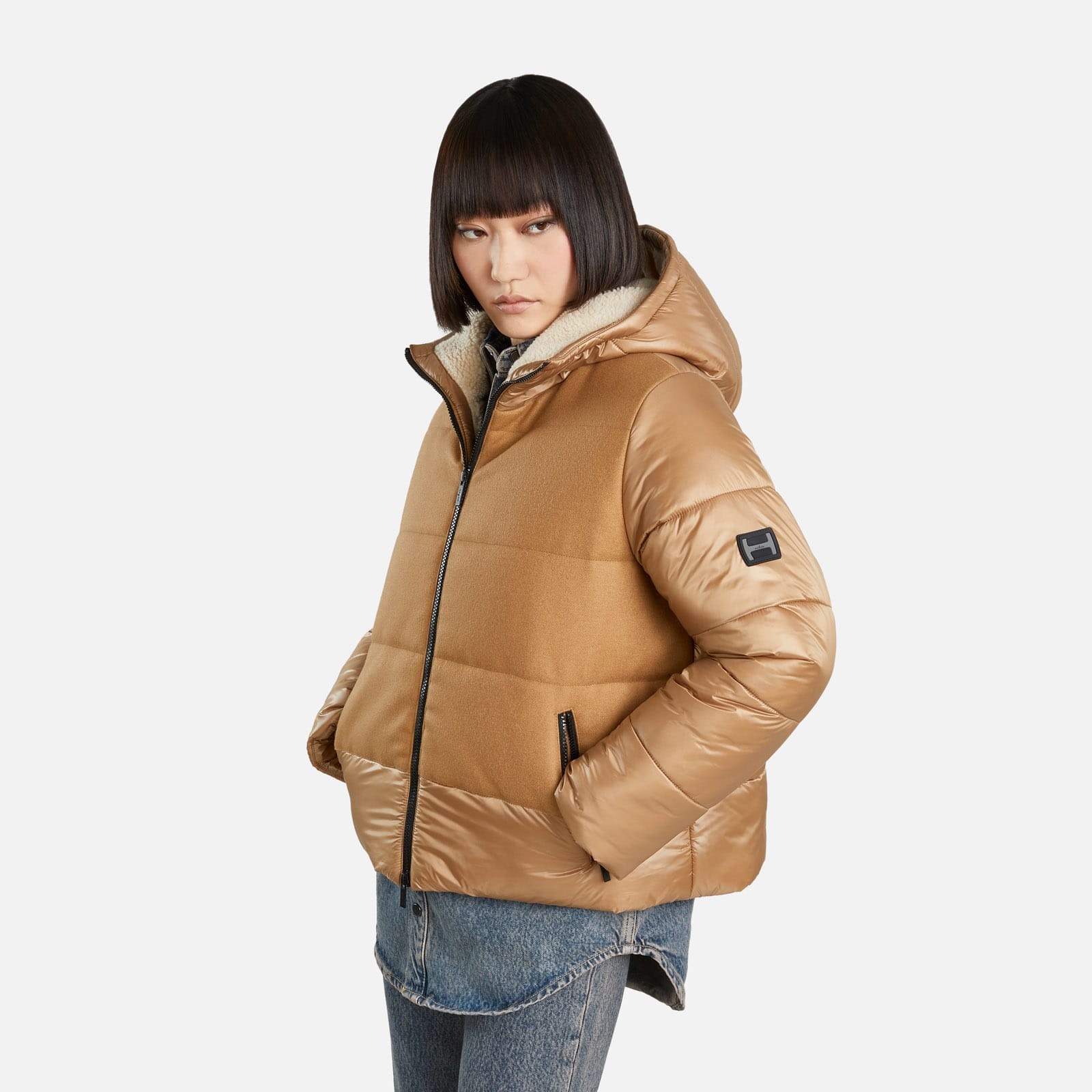 Bimaterial Quilted Jacket Beige - 4