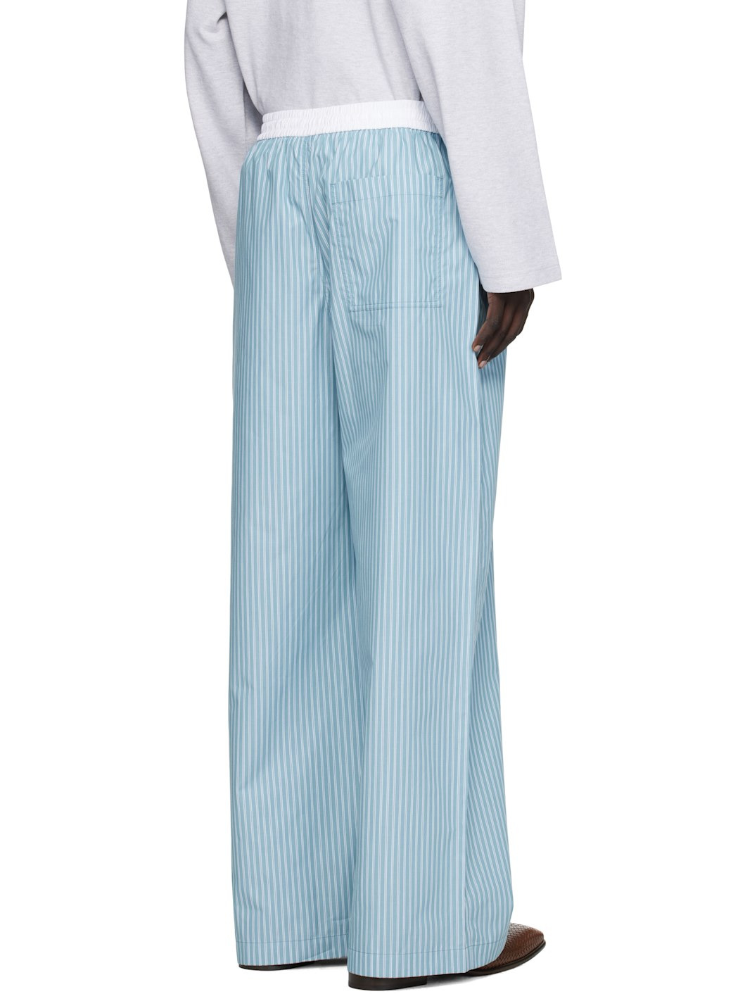 Blue Striped Cotton Trousers - 3