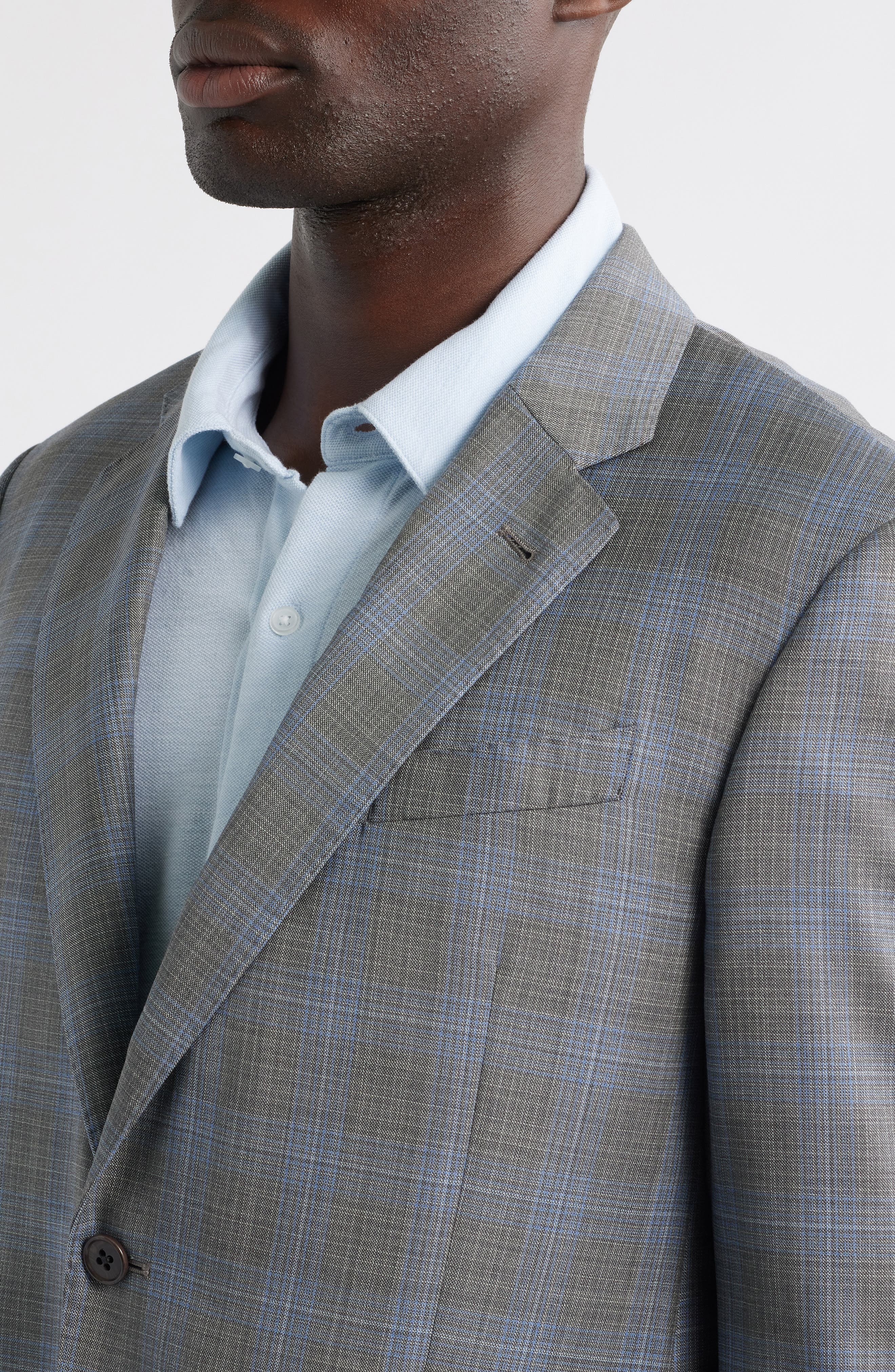 Emporio Armani Plaid Virgin Wool Blazer in Grey Plaid at Nordstrom - 4