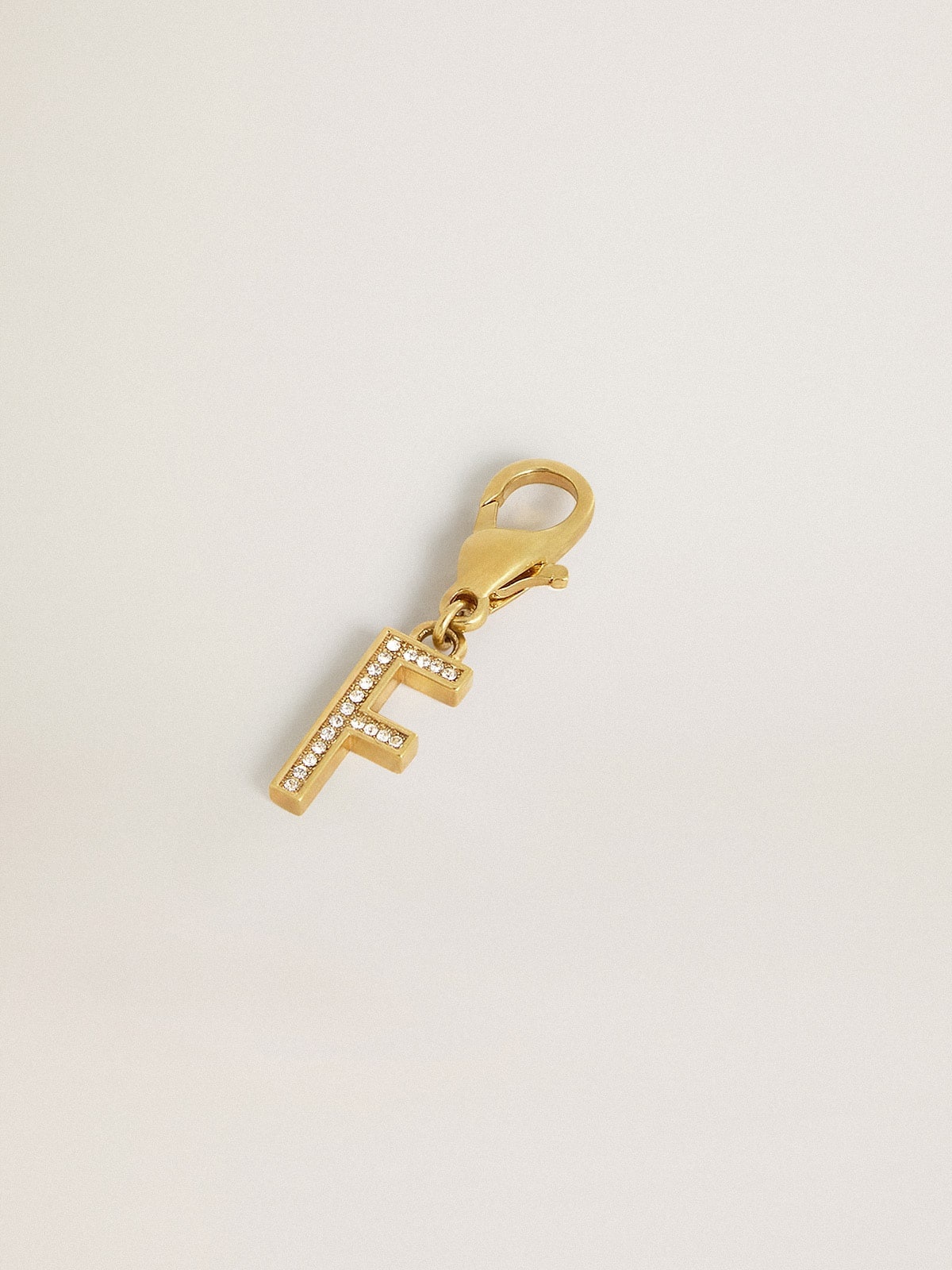 Letter F charm in gold-colored brass with crystals - 2