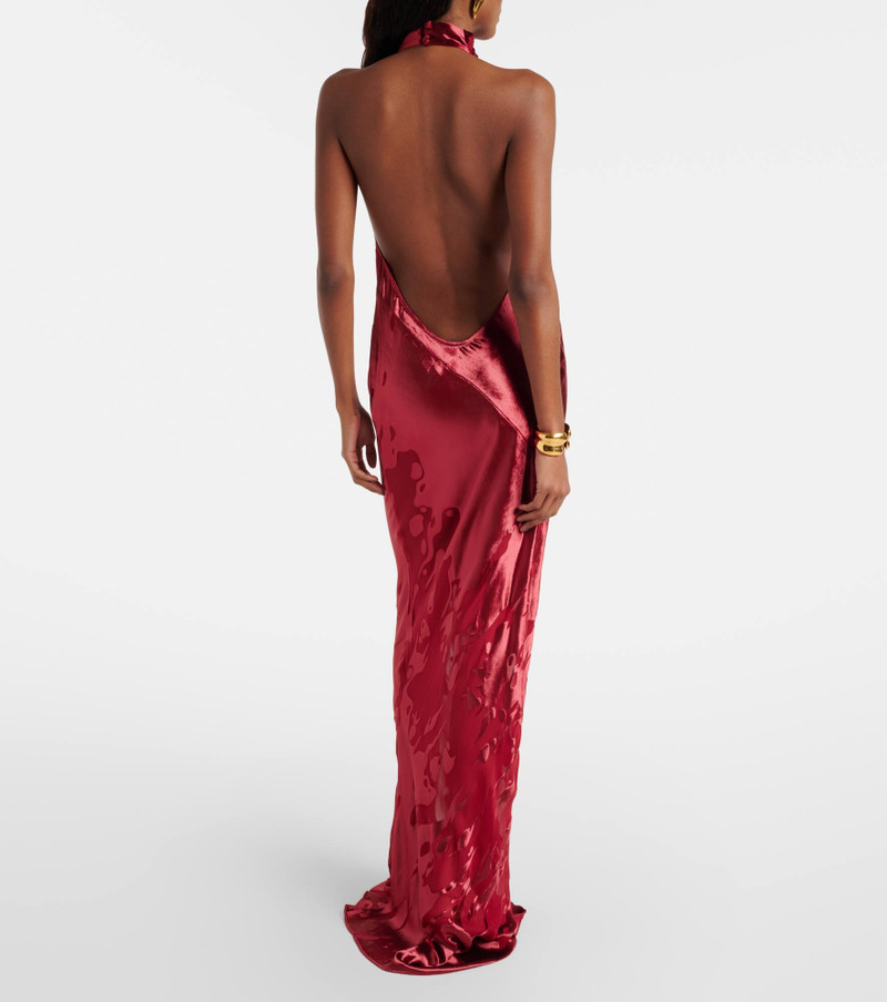 Halterneck open-back velvet gown 3