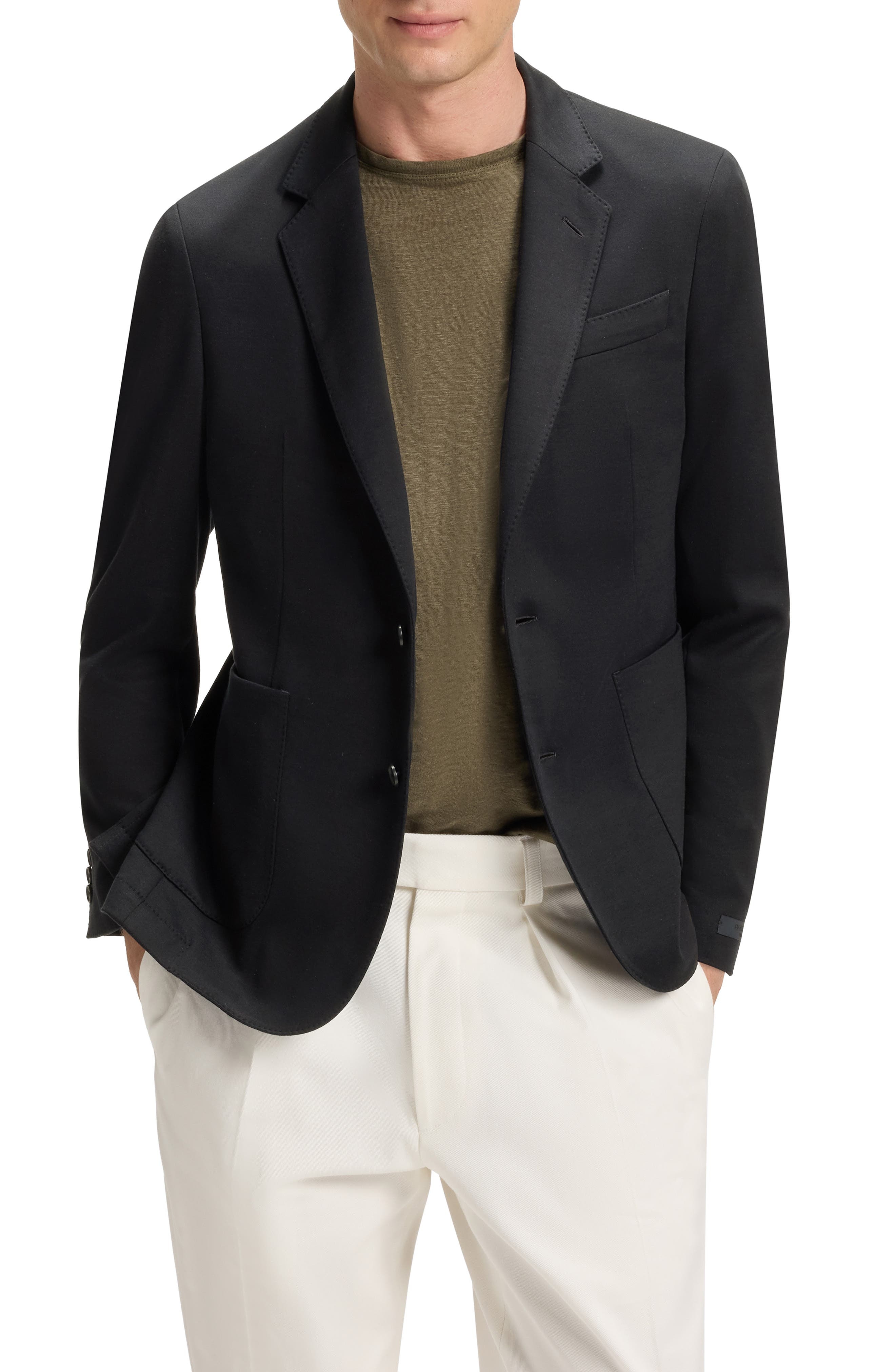 BOSS Navy Cotton & Silk Blend Sport Coat in Dark Blue at Nordstrom - 1