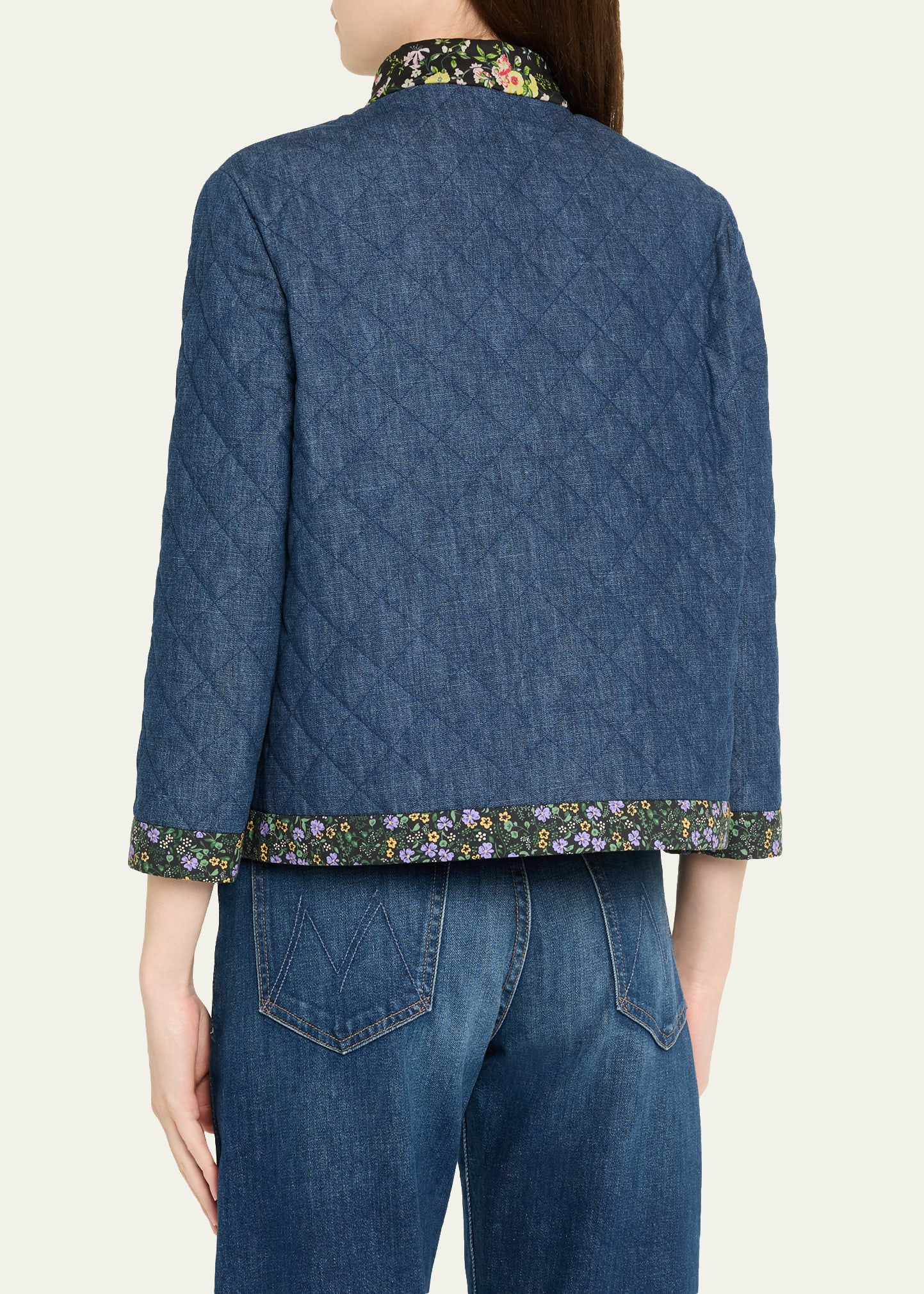 Open-Front Quilted Chambray Jacket - 3