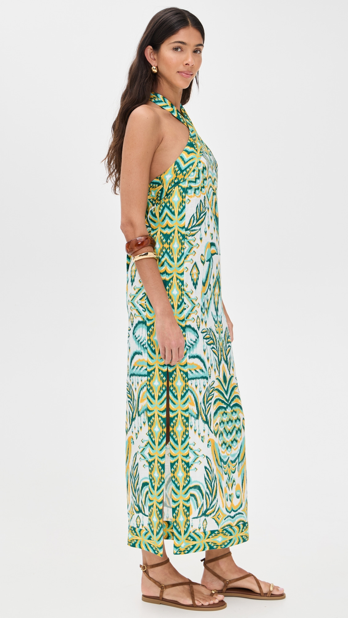 Tropical Tapestry Off-White Halter Neck Dress - 3