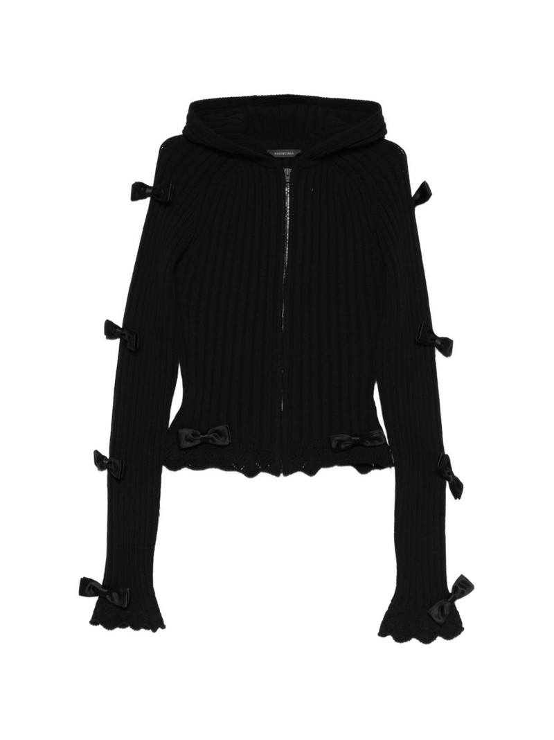 bow-embellished zip-up cardigan 1