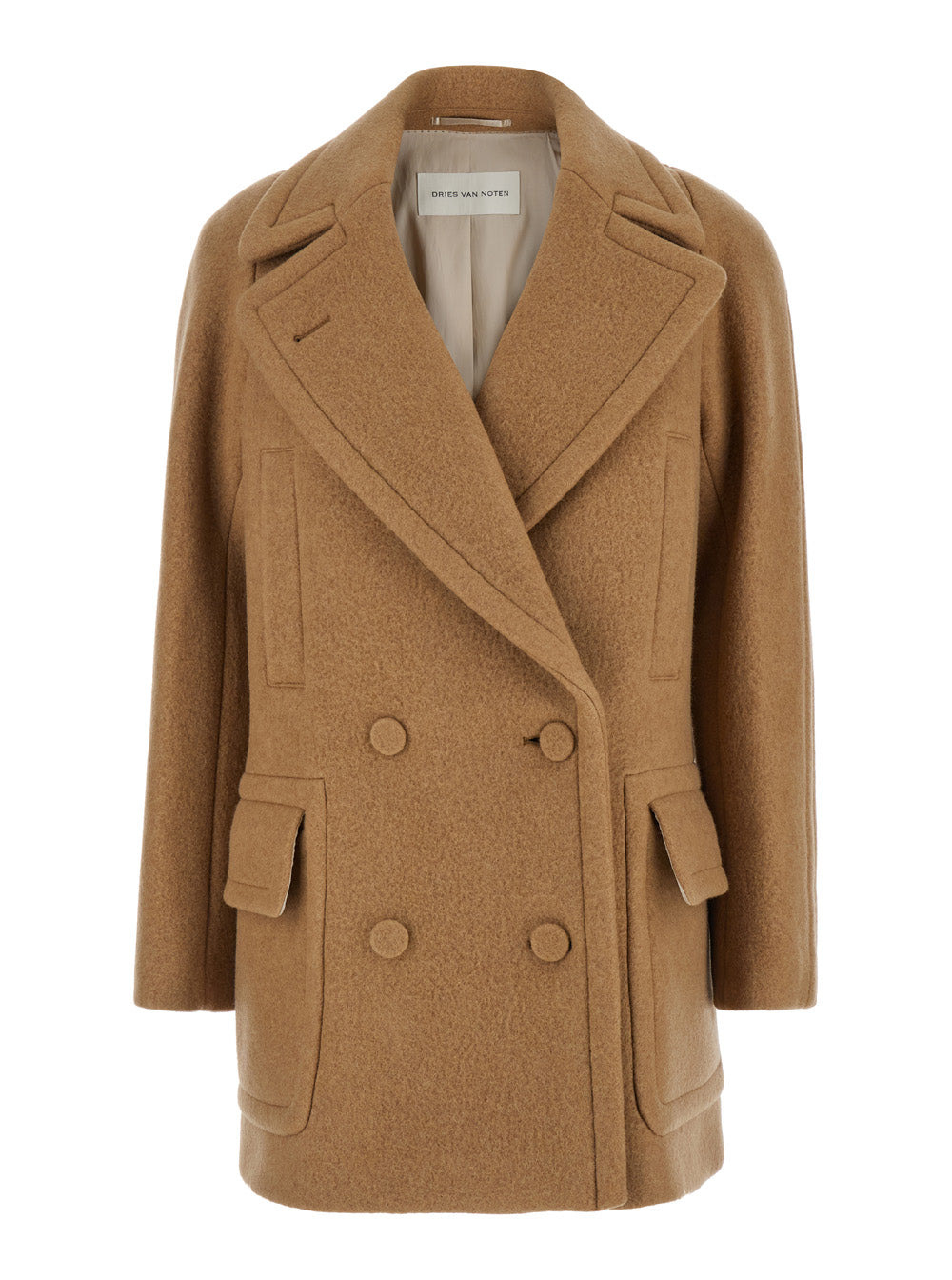 Dries Van Noten Women 'Randia' Beige Double-Breasted Coat With Notched Revers And Half Belt In Wool  - 1