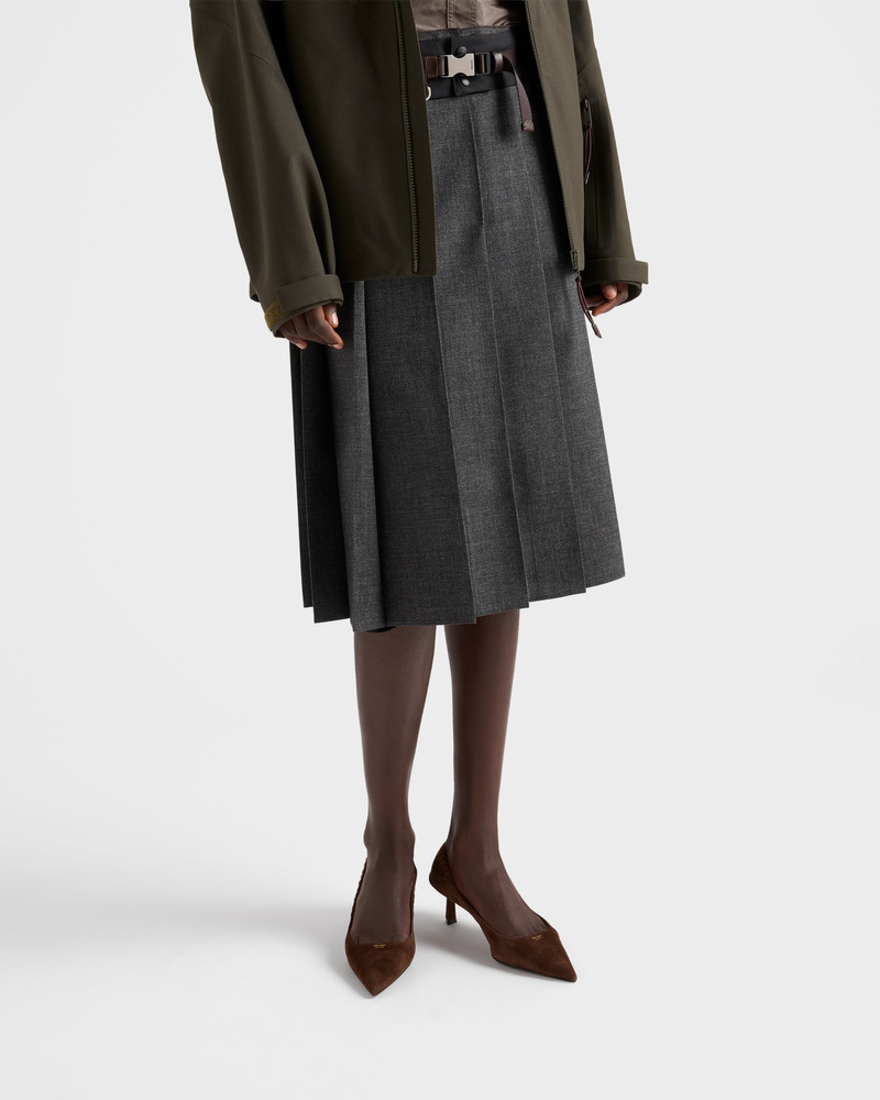 Pleated hopsack and technical fabric skirt 4