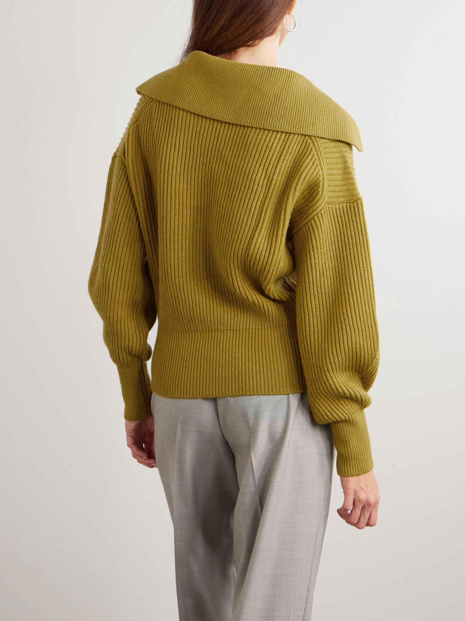 Ribbed wool, silk and cashmere-blend polo sweater Mustard - 3