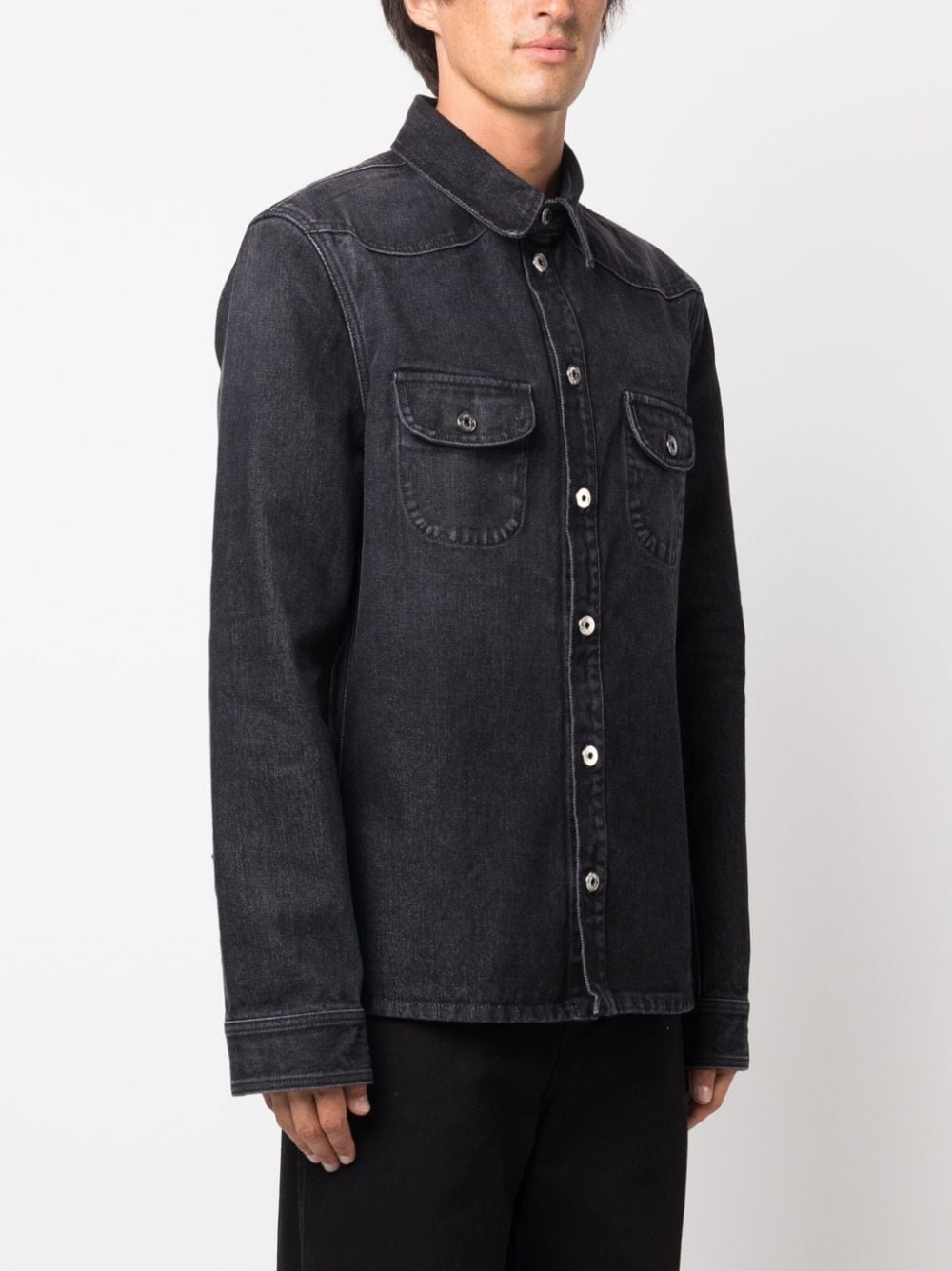 embroidered-logo denim shirt - 3
