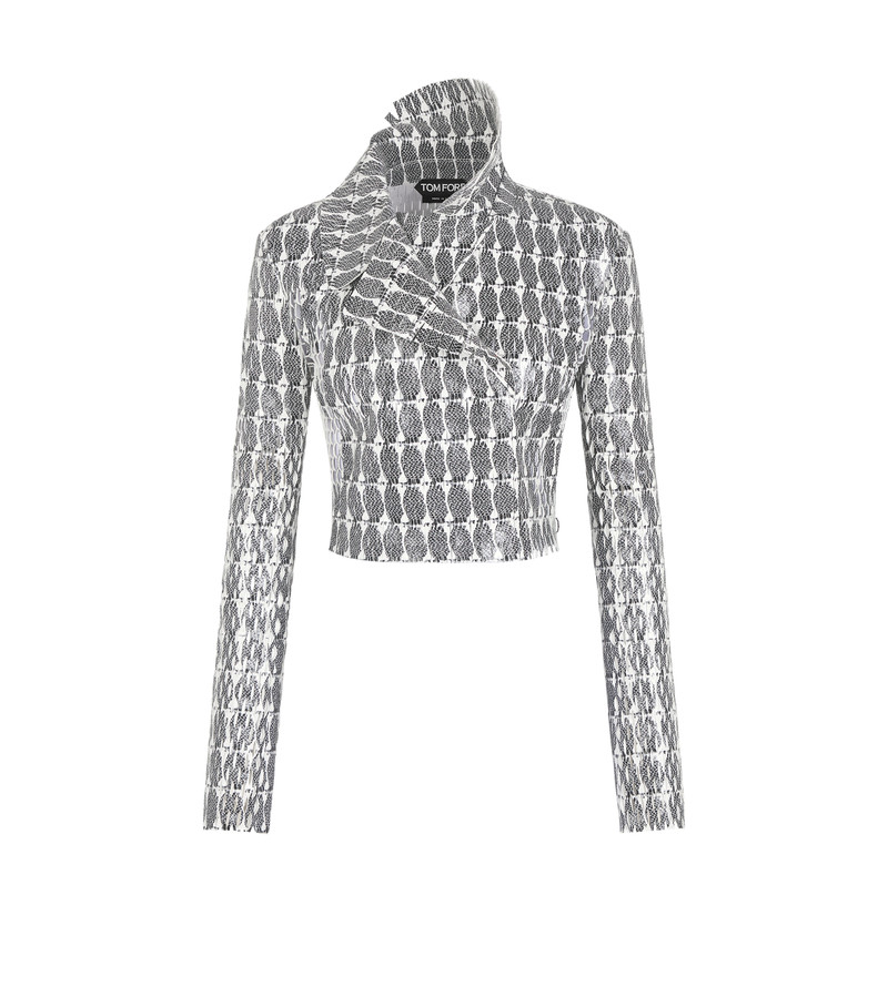 PRINTED PERFORATED LEATHER DOUBLE BREASTED JACKET 1