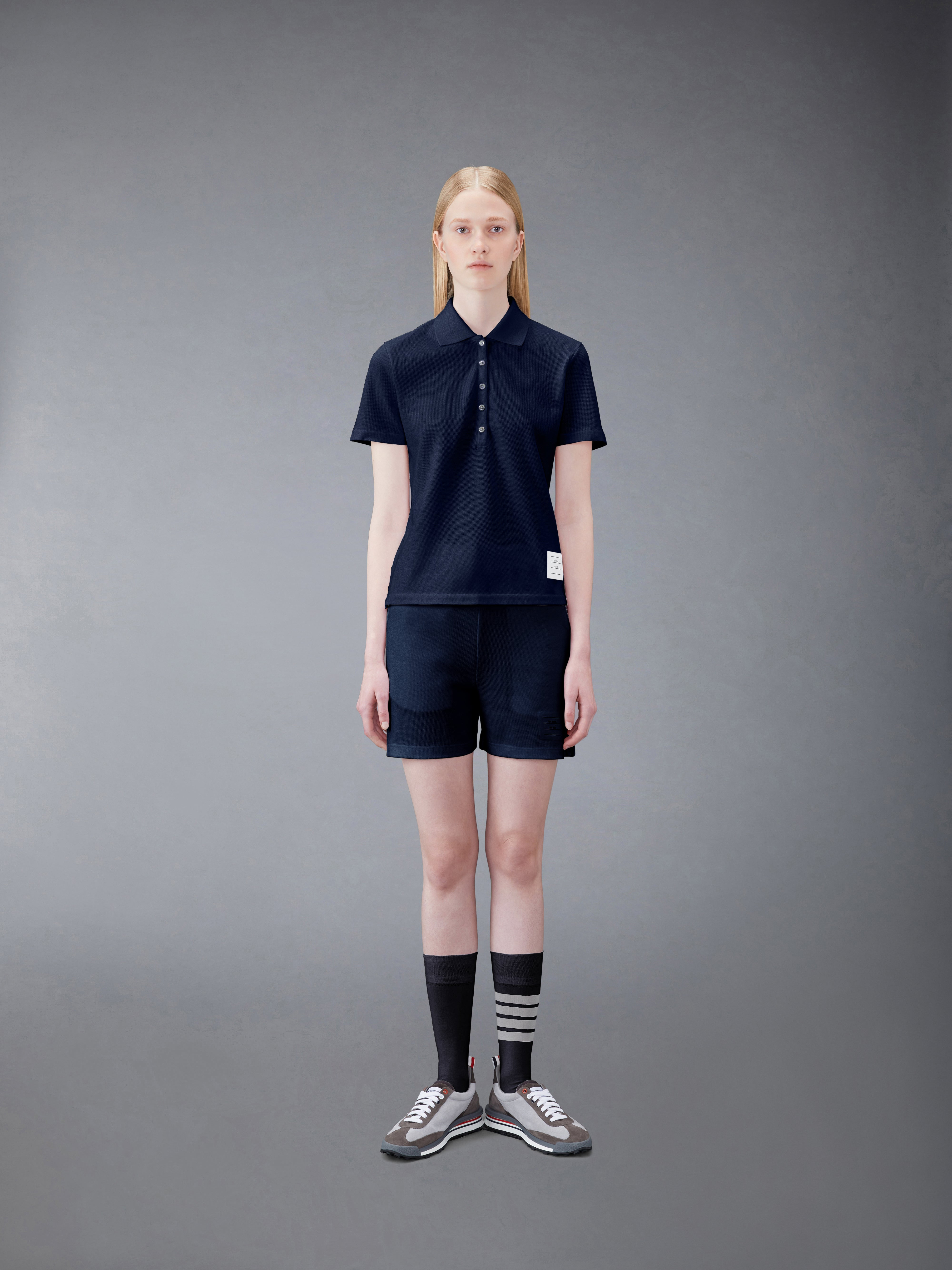 Navy Classic Pique Center Back Stripe Relaxed Fit Short Sleeve Polo - 3
