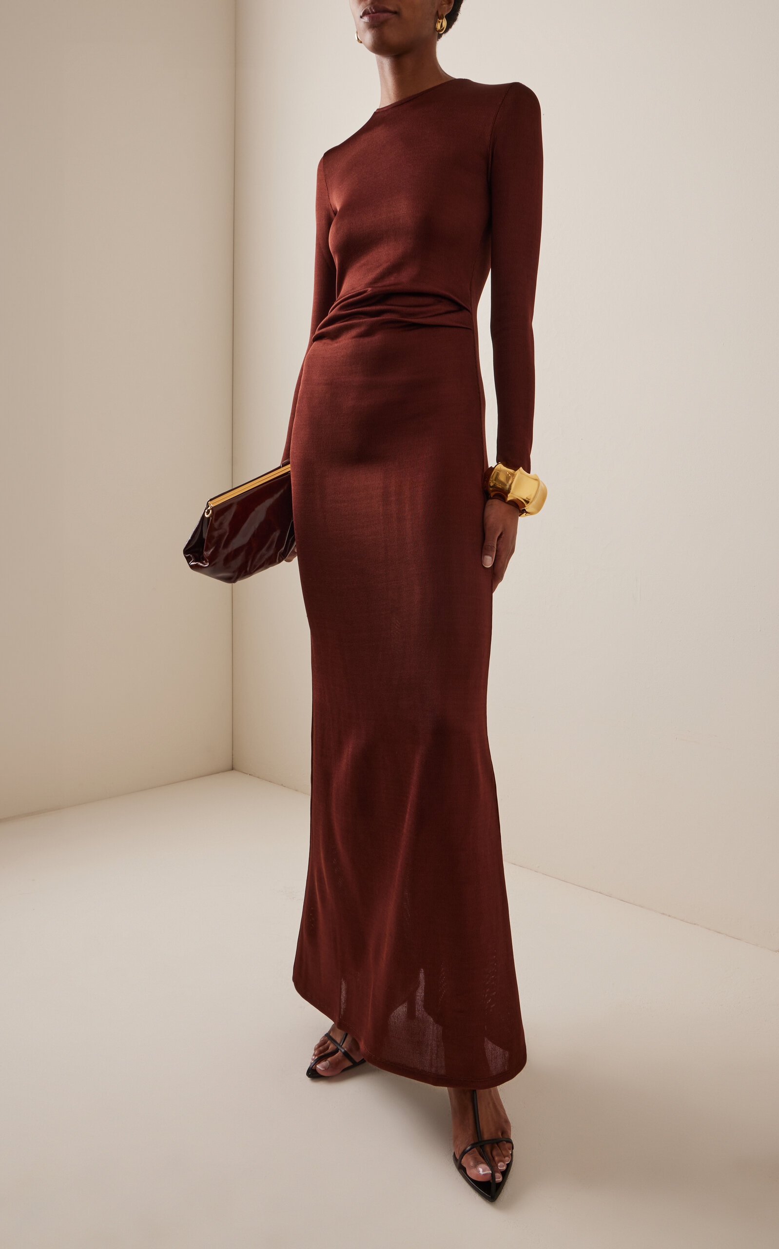TOVE Luella gathered stretch-knit maxi dress Burgundy - TVD154CRM |  REVERSIBLE