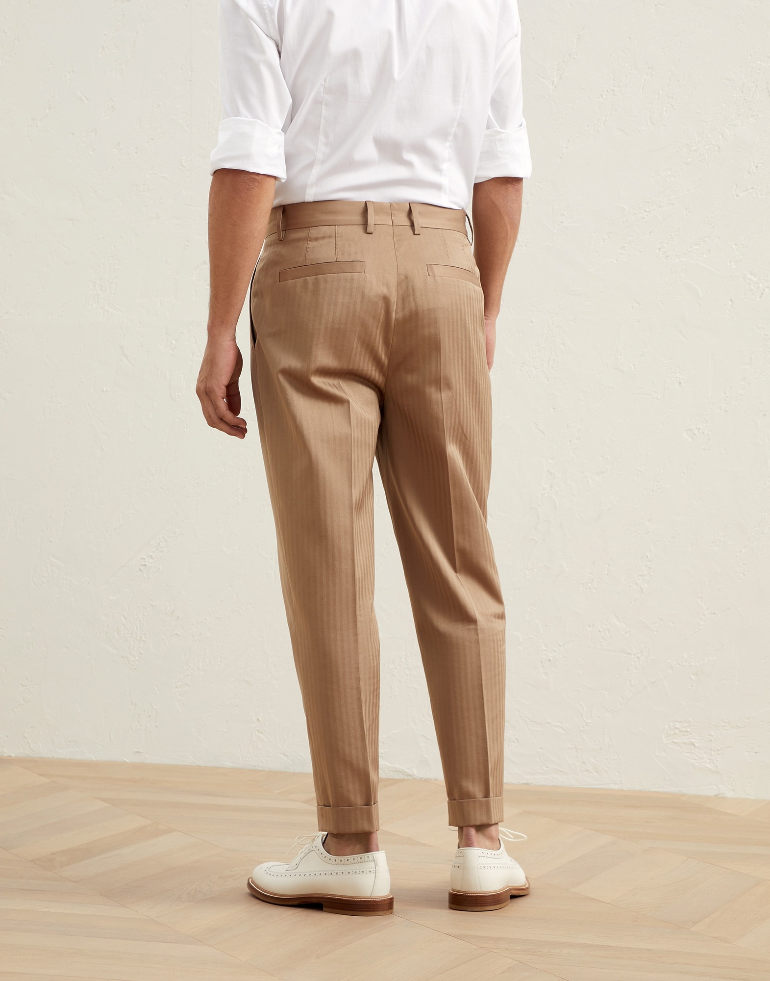 Cotton chevron solaro easy fit trousers with double pleats and tabbed waistband - 2