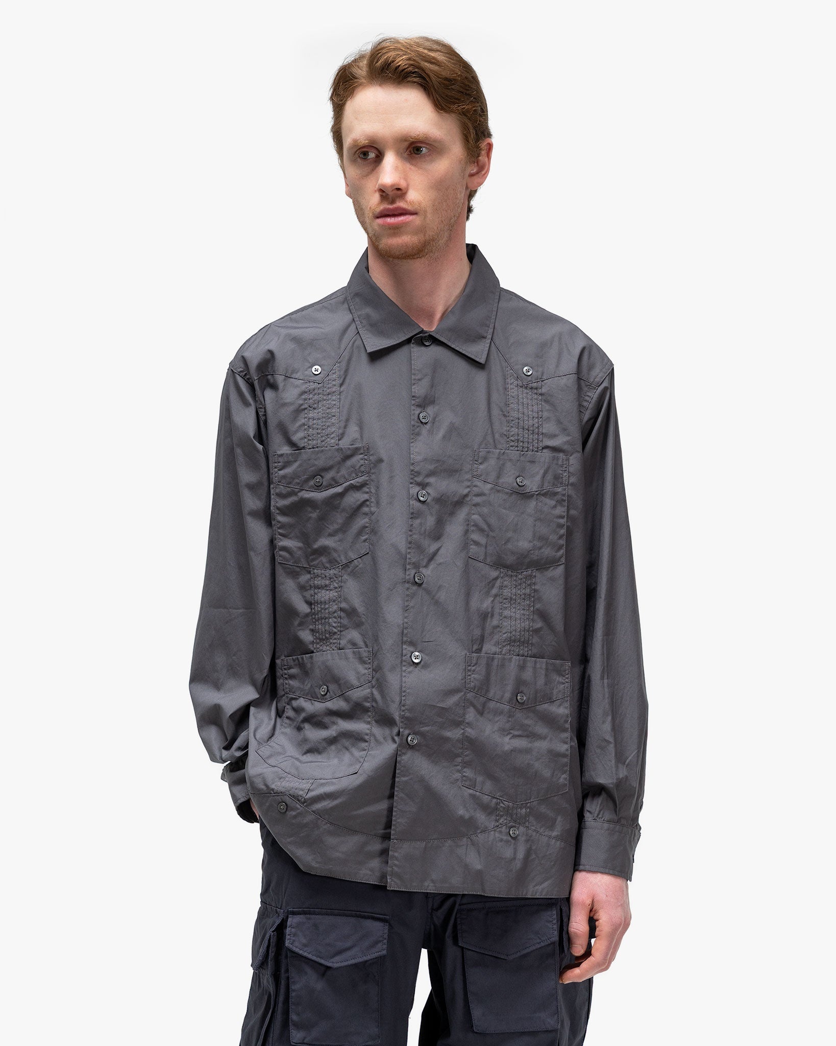 Guayabera Shirt 2Ply Broadcloth Charcoal - 4