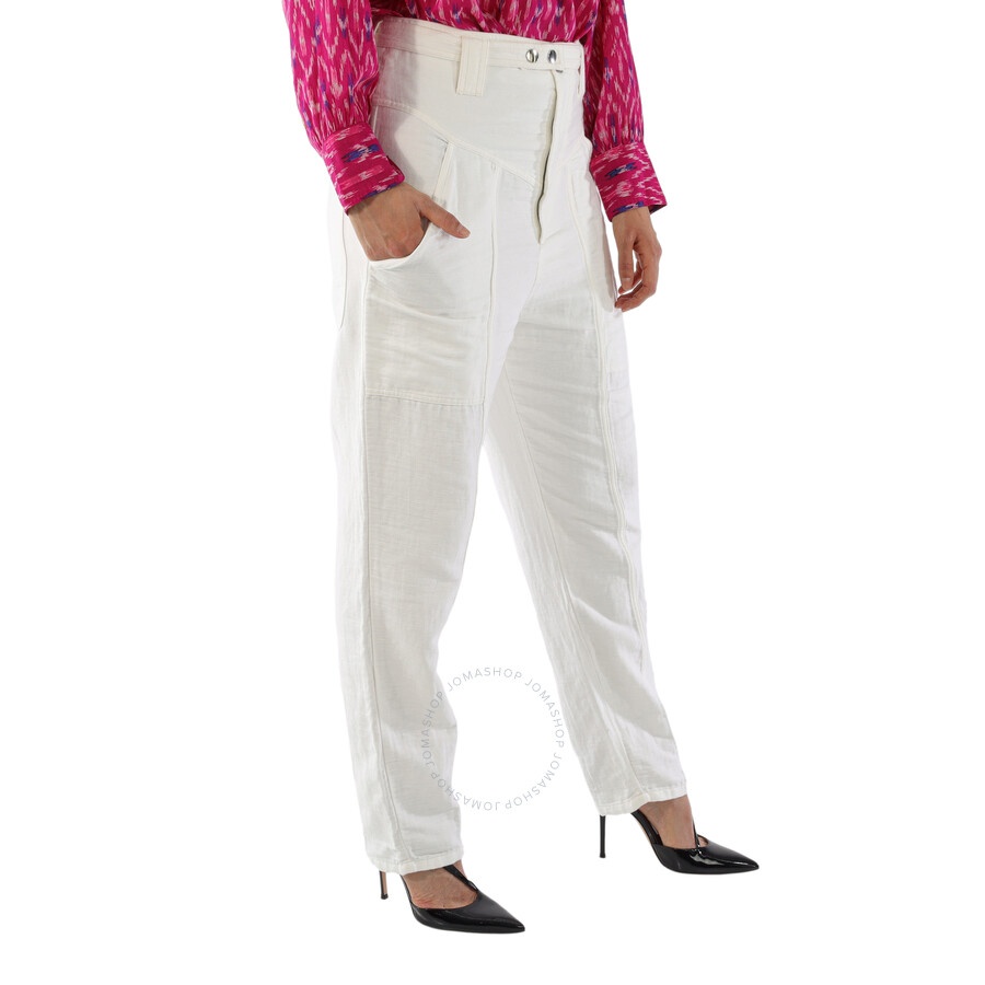 Open Box - Isabel Marant Ladies White Kaori Wide-Leg Cotton Linen Pants, Brand Size 40 (US Size 6) - 4