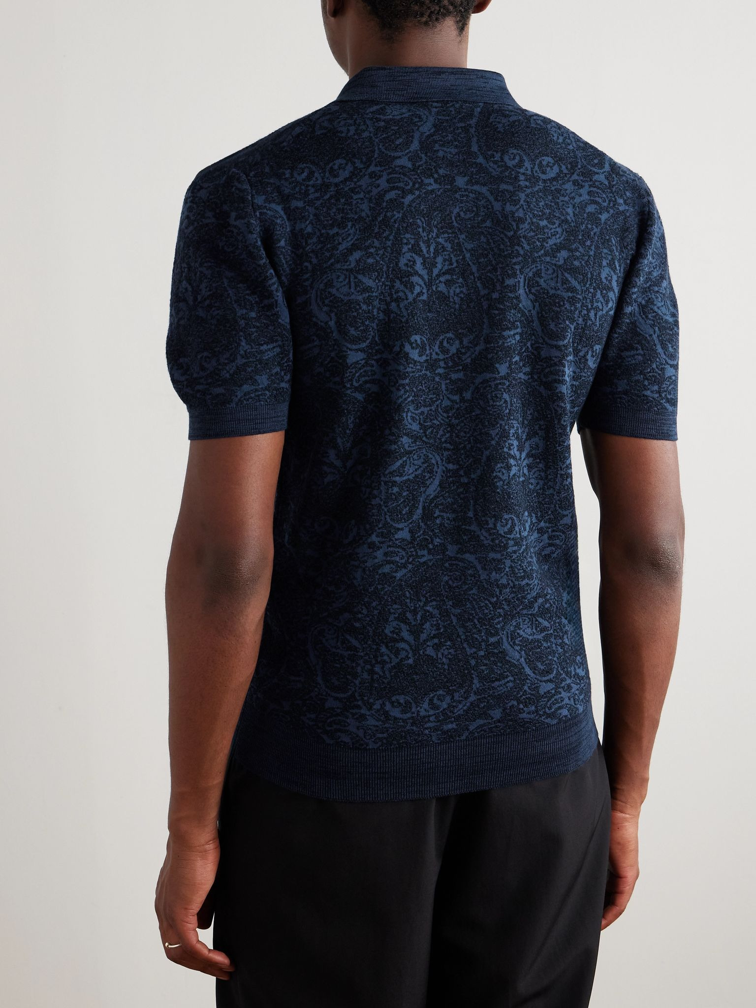 Slim-Fit Paisley-Jacquard Cotton-Blend Polo Shirt Navy - 4