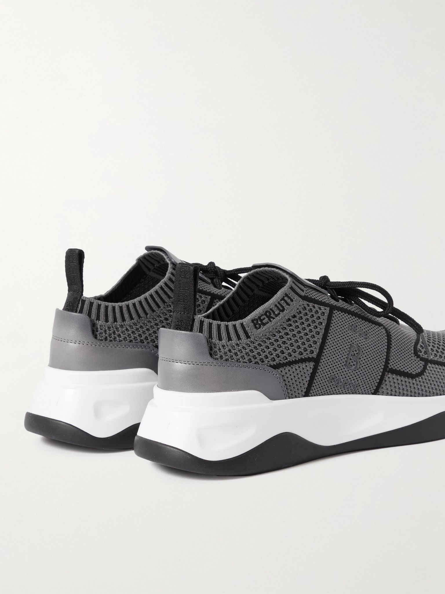 Shadow Venezia Leather-Trimmed Stretch-Knit Sneakers Gray - 5