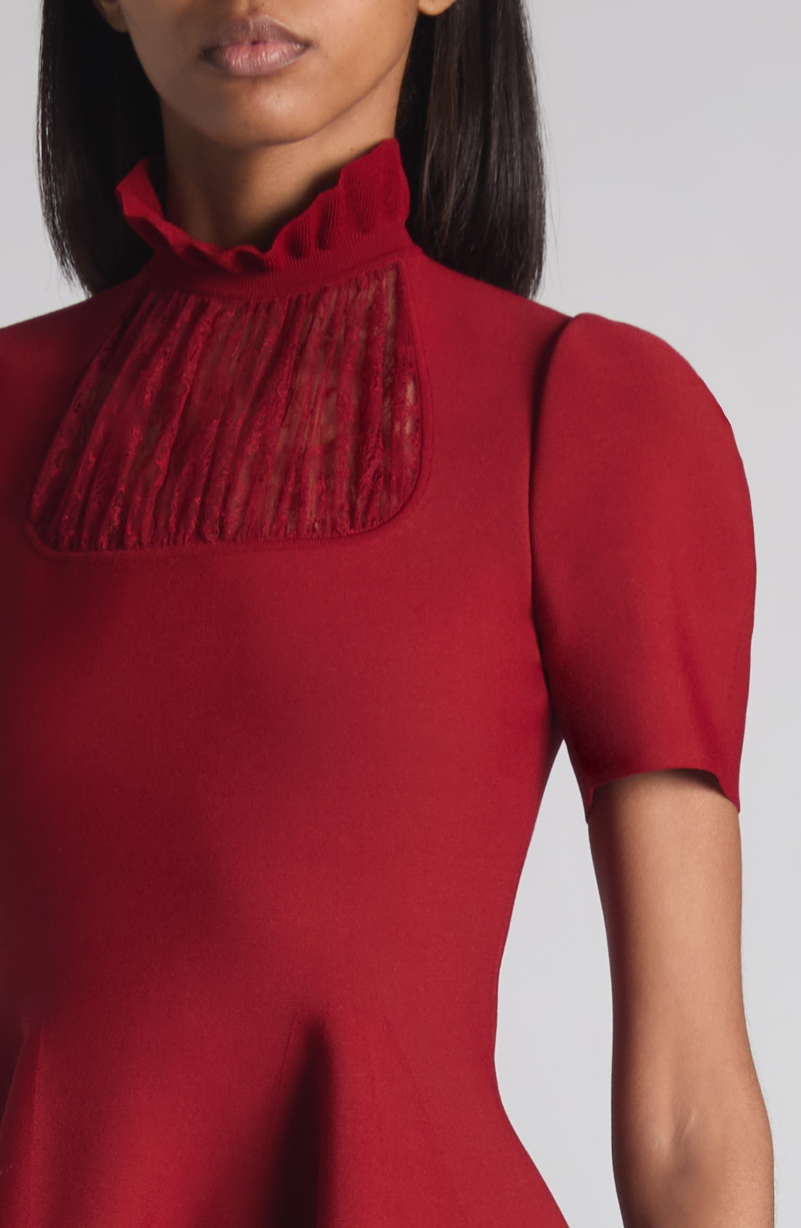McQueen Lace Trim Skater Dress in Crimson at Nordstrom - 4