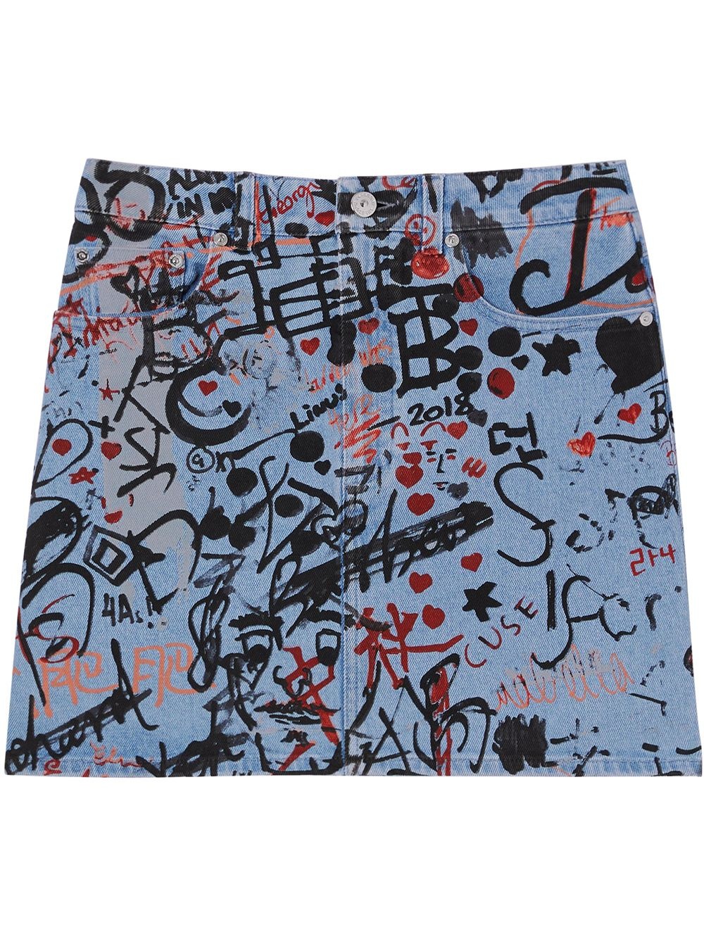 graffiti print denim mini skirt - 1