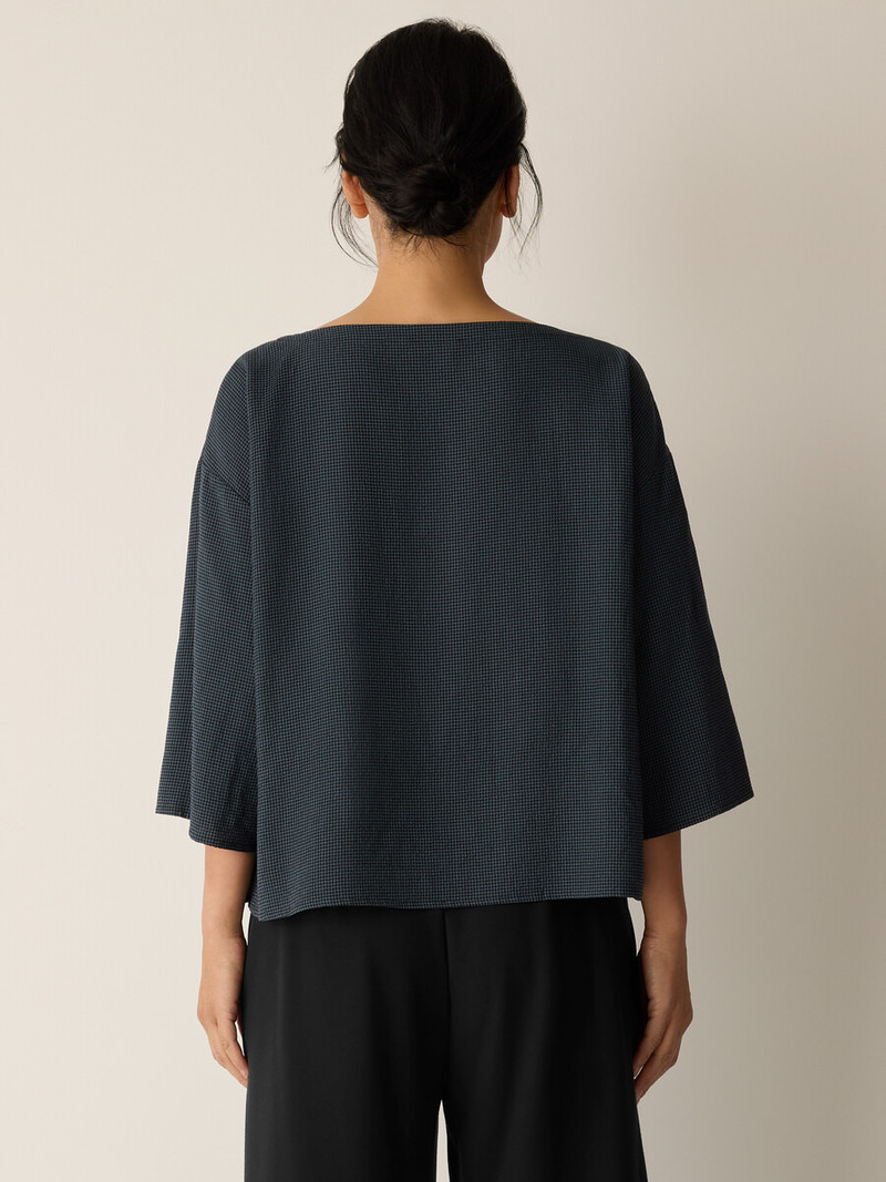 Mini Check Crepe Bateau Neck Box-Top 4