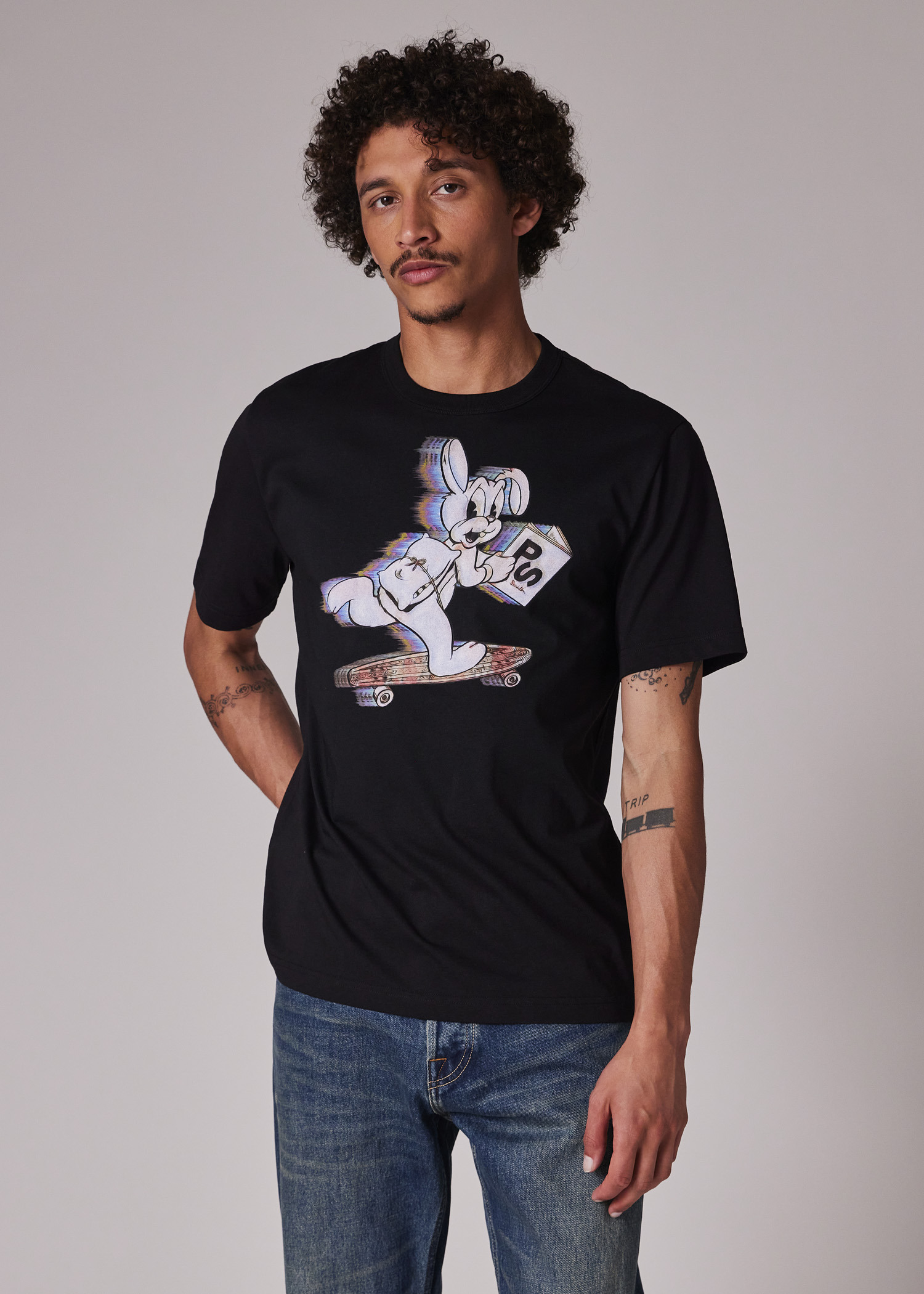 Black 'Skate Bunny' Print T-Shirt - 4