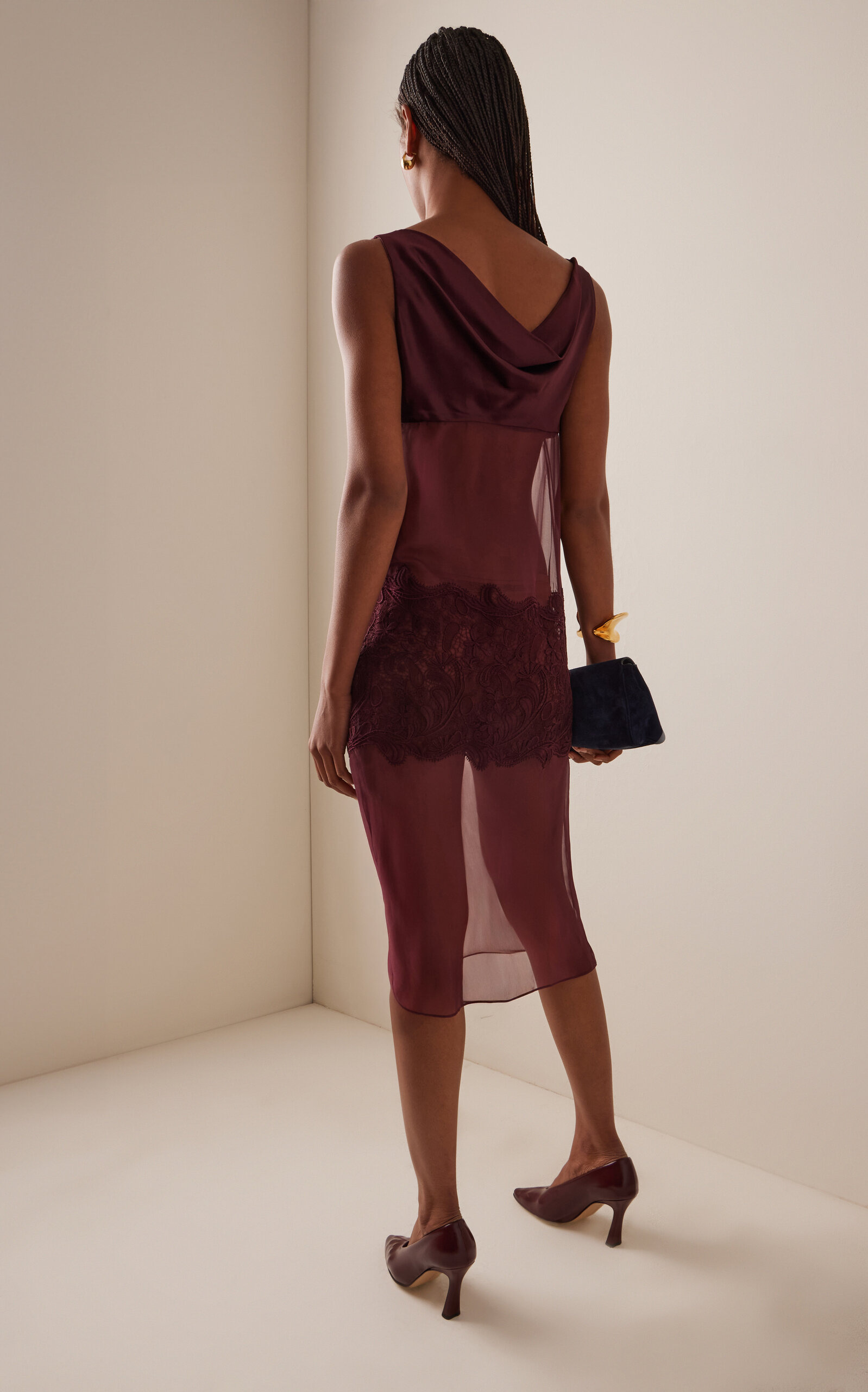 Cowl-Neck Silk-Chiffon Midi Dress burgundy - 4