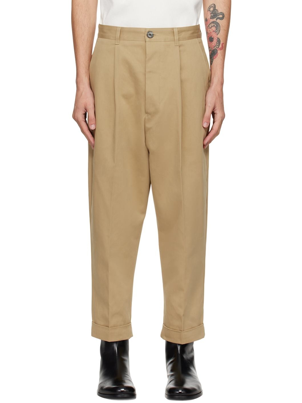 Tan Carrot Oversized Trousers - 1