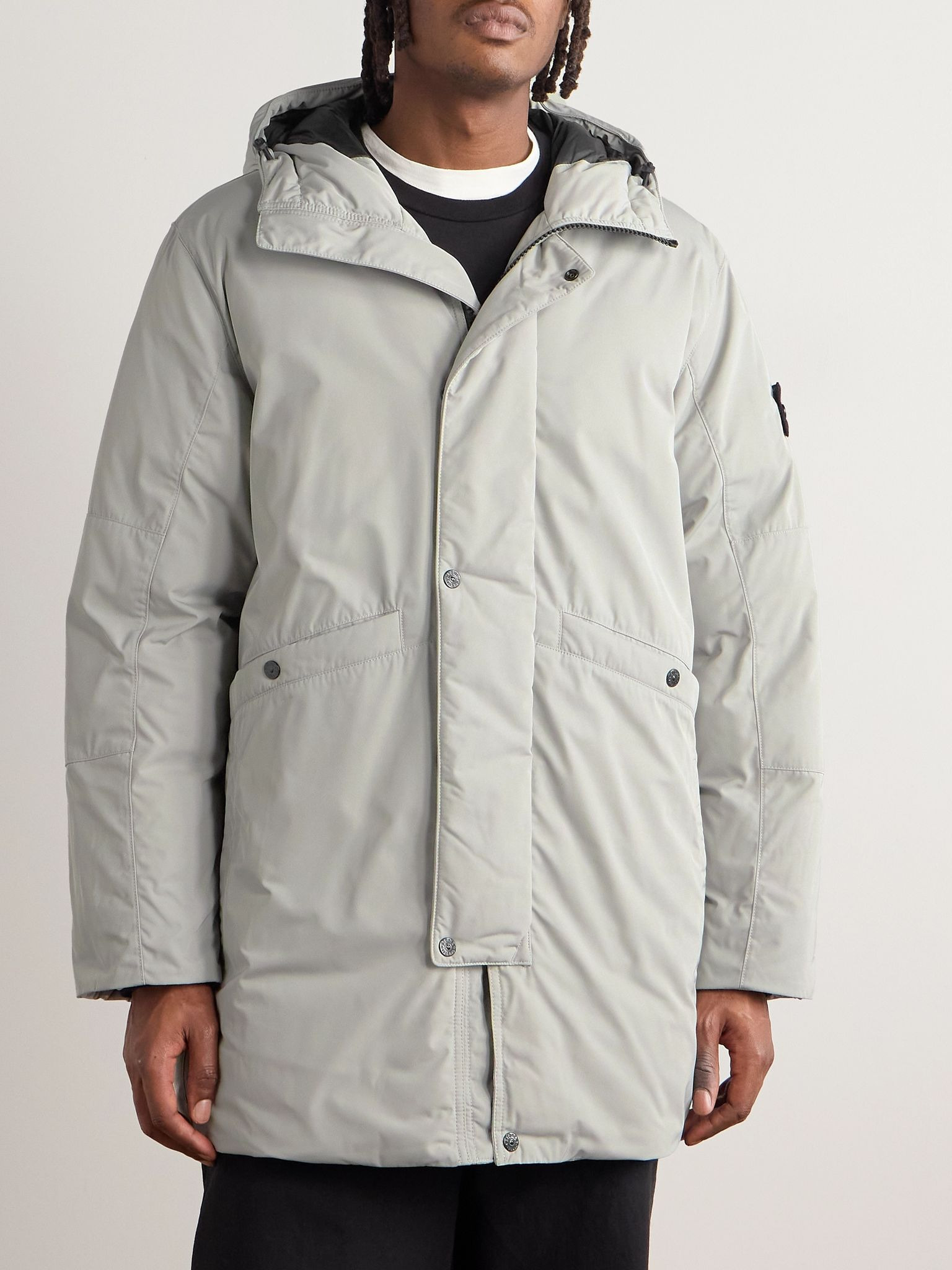 Logo-Appliquéd Micro Twill Hooded Down Parka Gray - 3