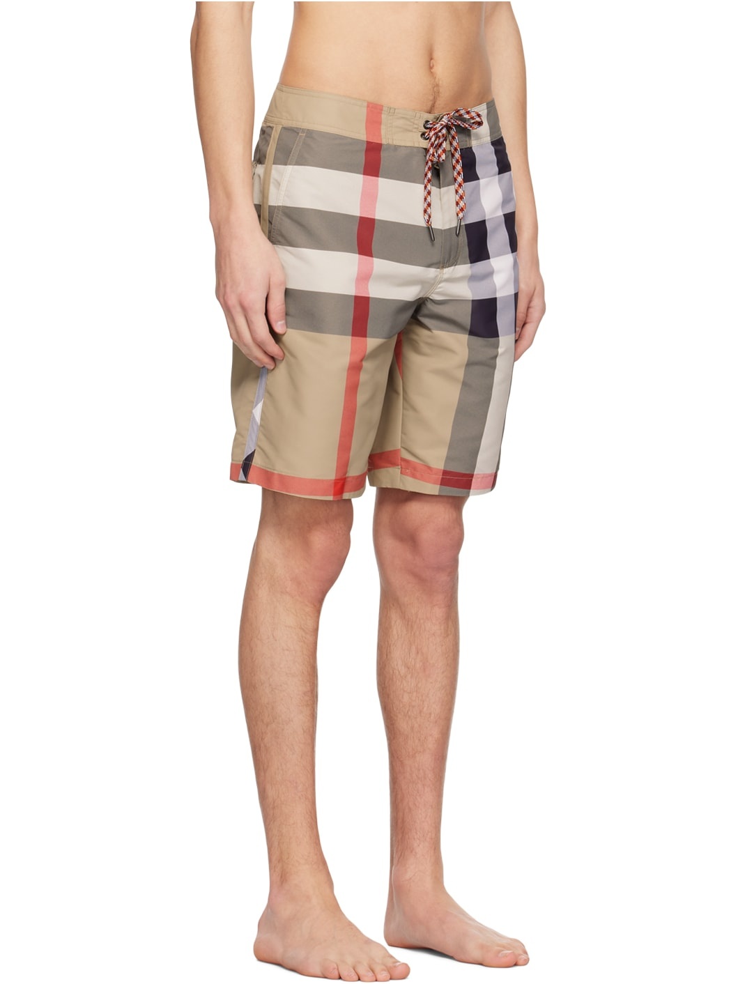Beige Exaggerated Check Drawcord Swim Shorts - 2