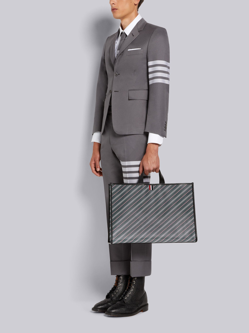 Medium Grey Monogram Stripe Coated Canvas Leather Detail Squared Tote 6