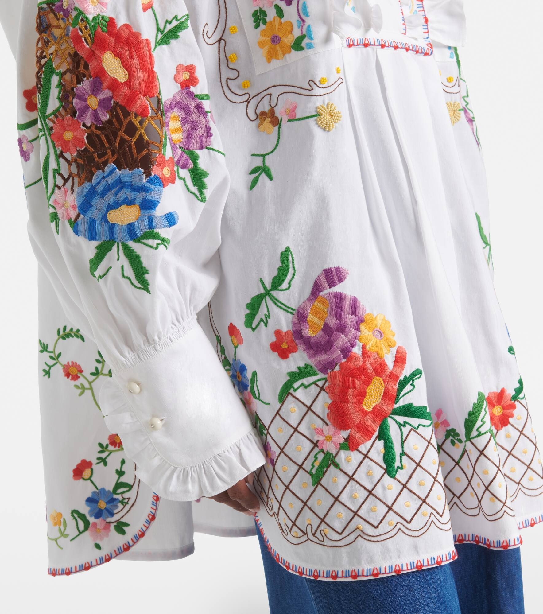 Embroidered cotton and linen blouse - 5