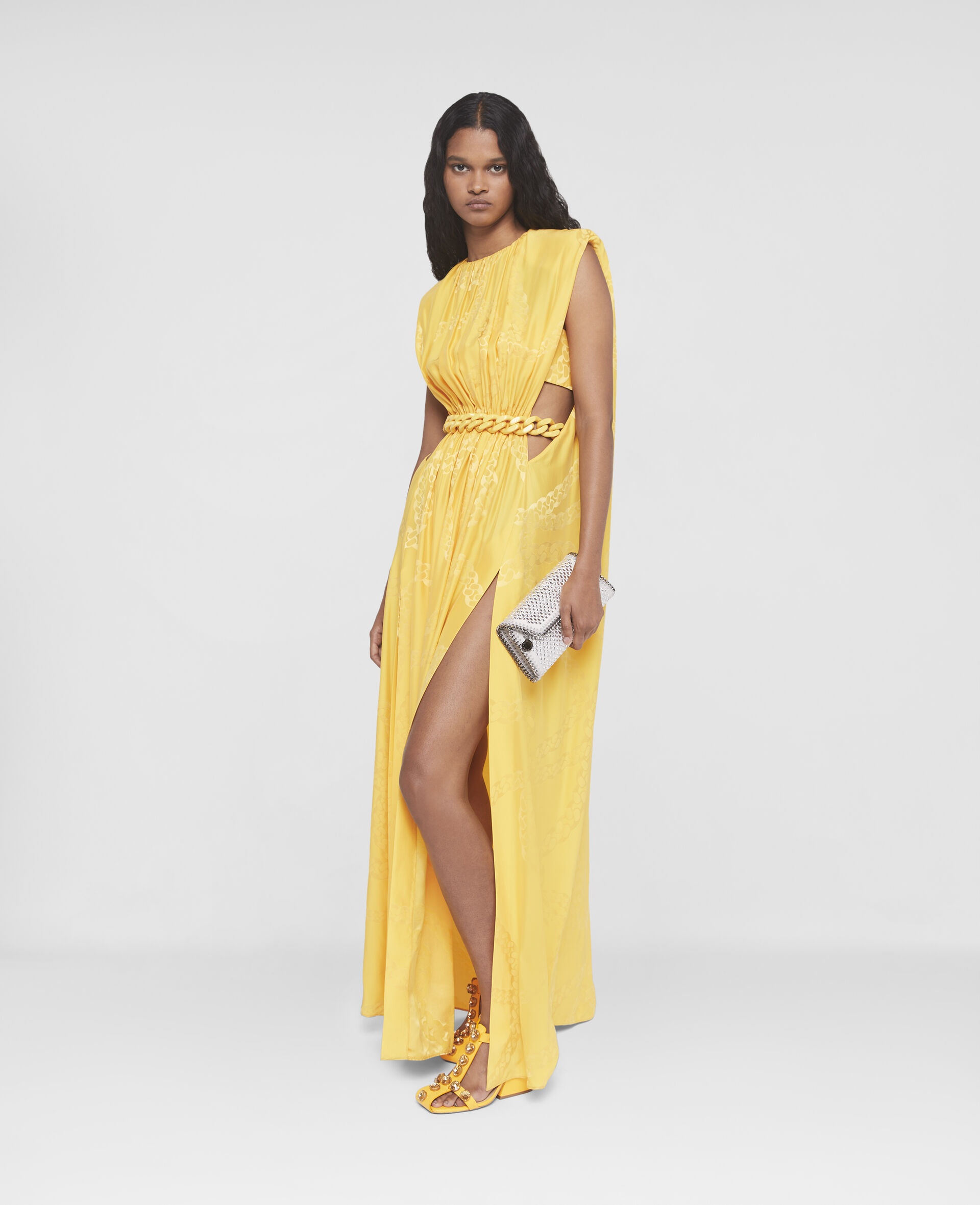 Falabella Chain Pleat Front Double Satin Maxi Dress - 2