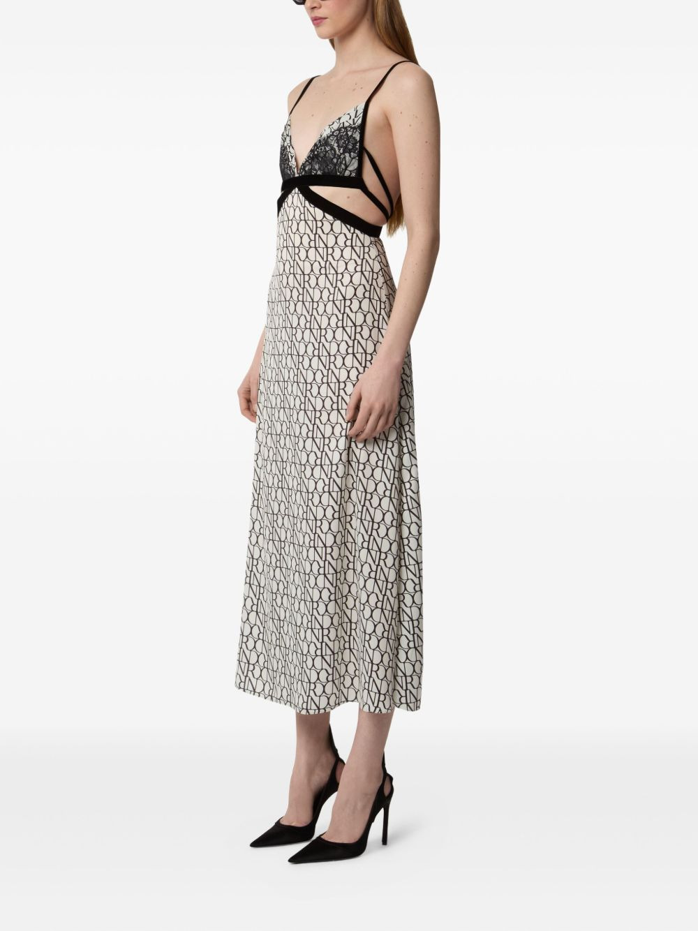 lace-insert midi dress - 3