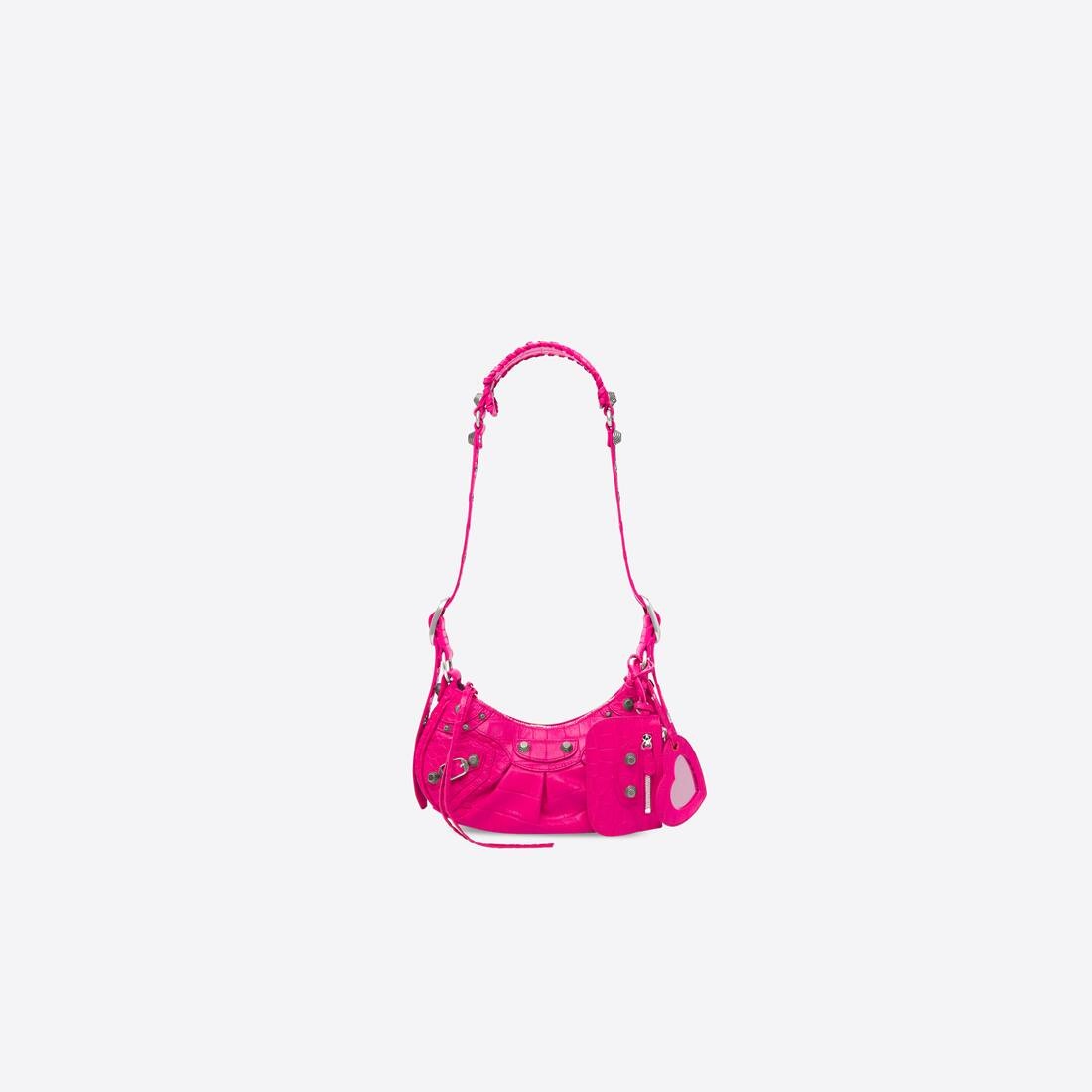 Women's Le Cagole Xs Shoulder Bag Crocodile Embossed in Pink - 1