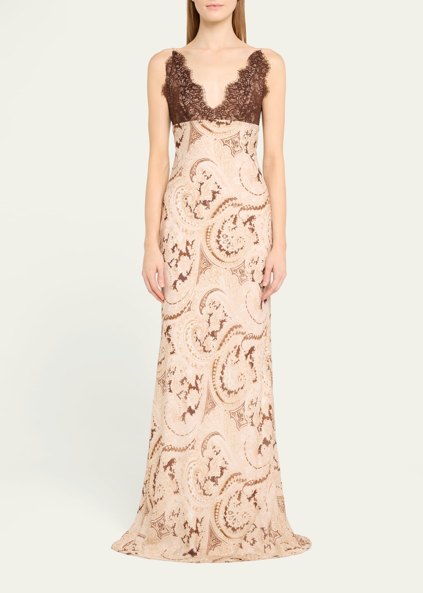 Paisley-Printed Susanna Lace Bodice Slip Dress - 2