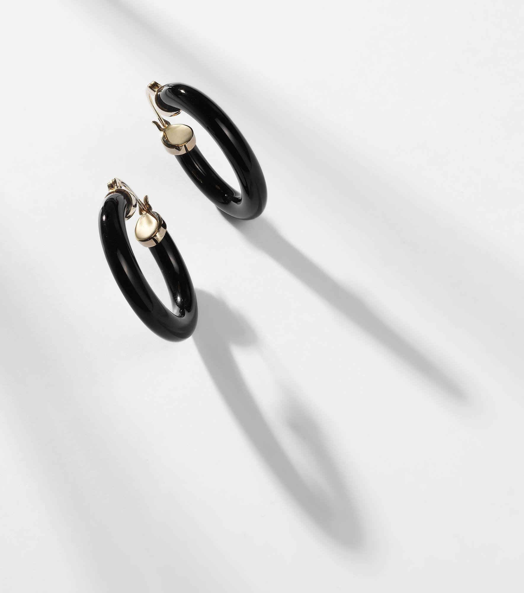 14kt gold hoop earrings with black onyx - 5