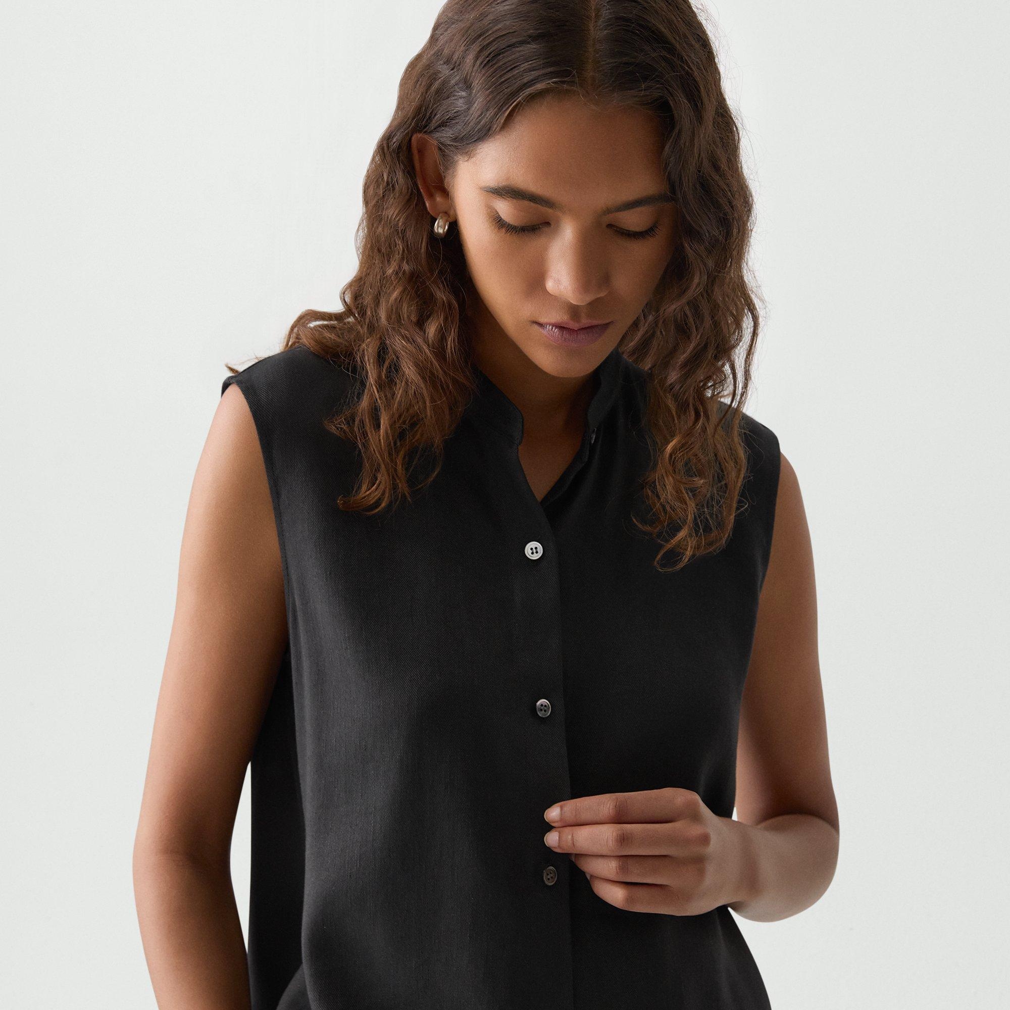 Sleeveless Asymmetrical Shirt in Linen-Viscose - 4
