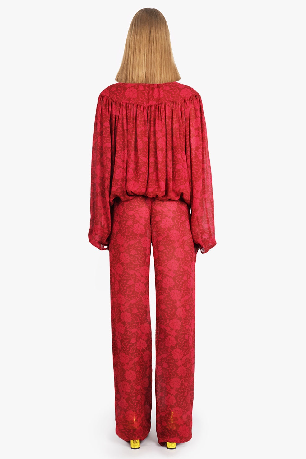 PACHAS FLORAL PRINT RELAXED FIT PANT | CHERRY RED - 4