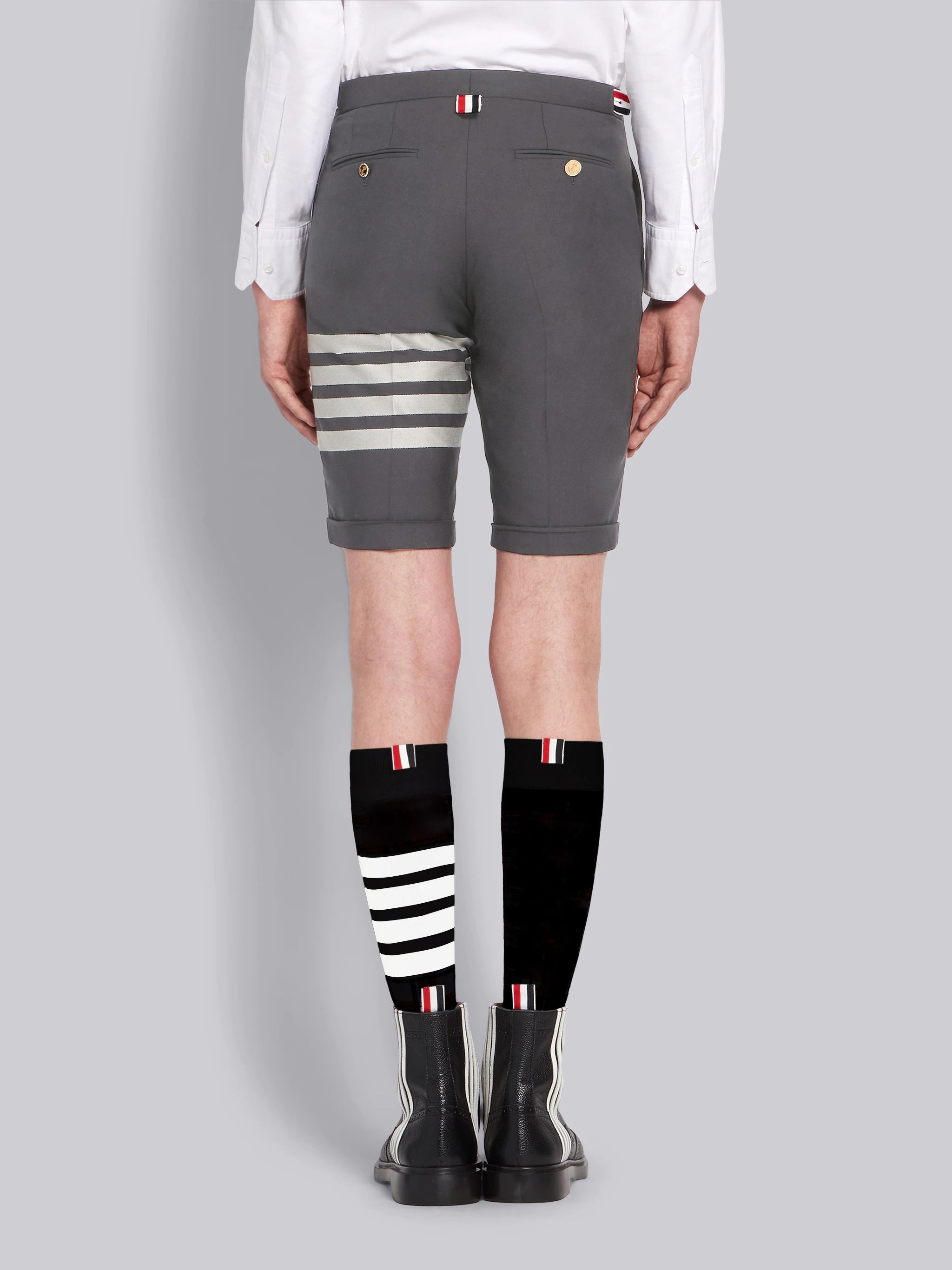 Medium Grey Plain Weave Suiting 4-Bar Shorts - 3