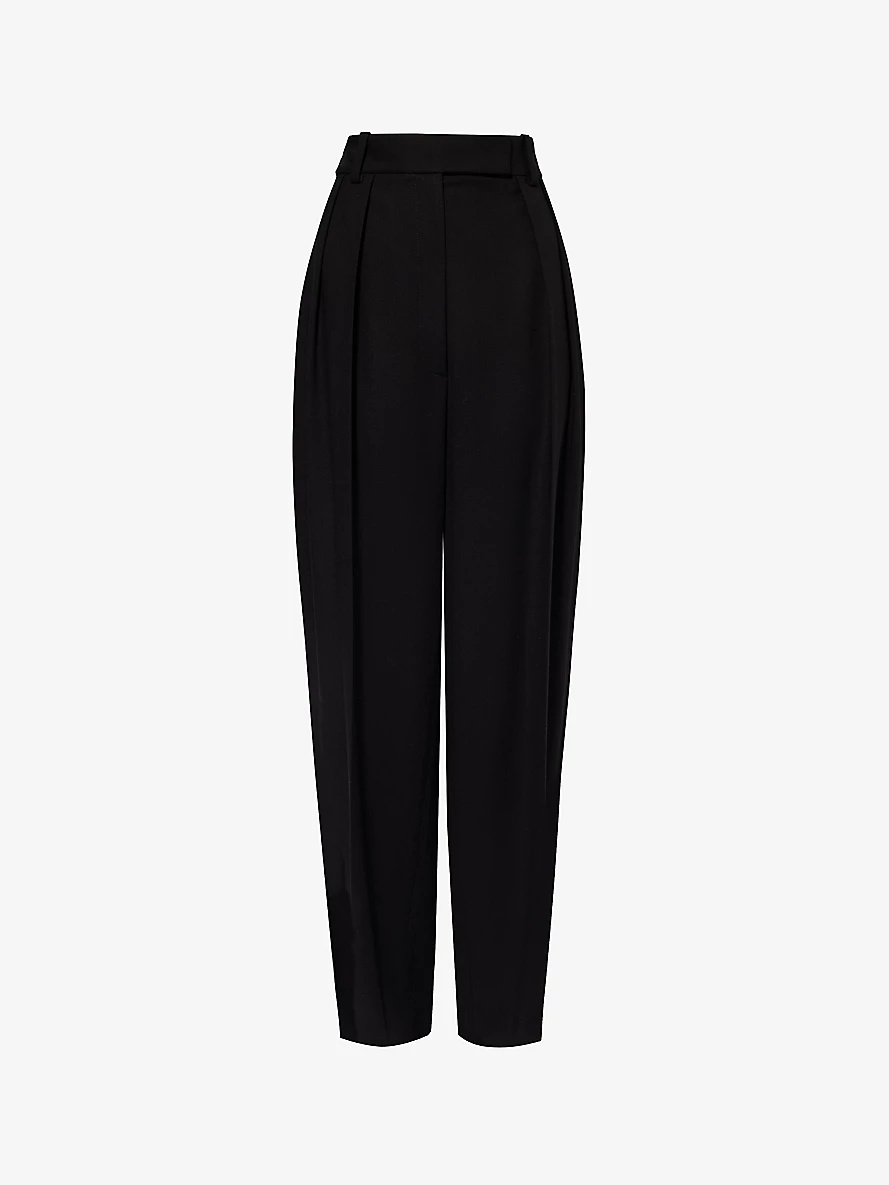 Cessie pleated wide-leg high-rise woven trousers - 1