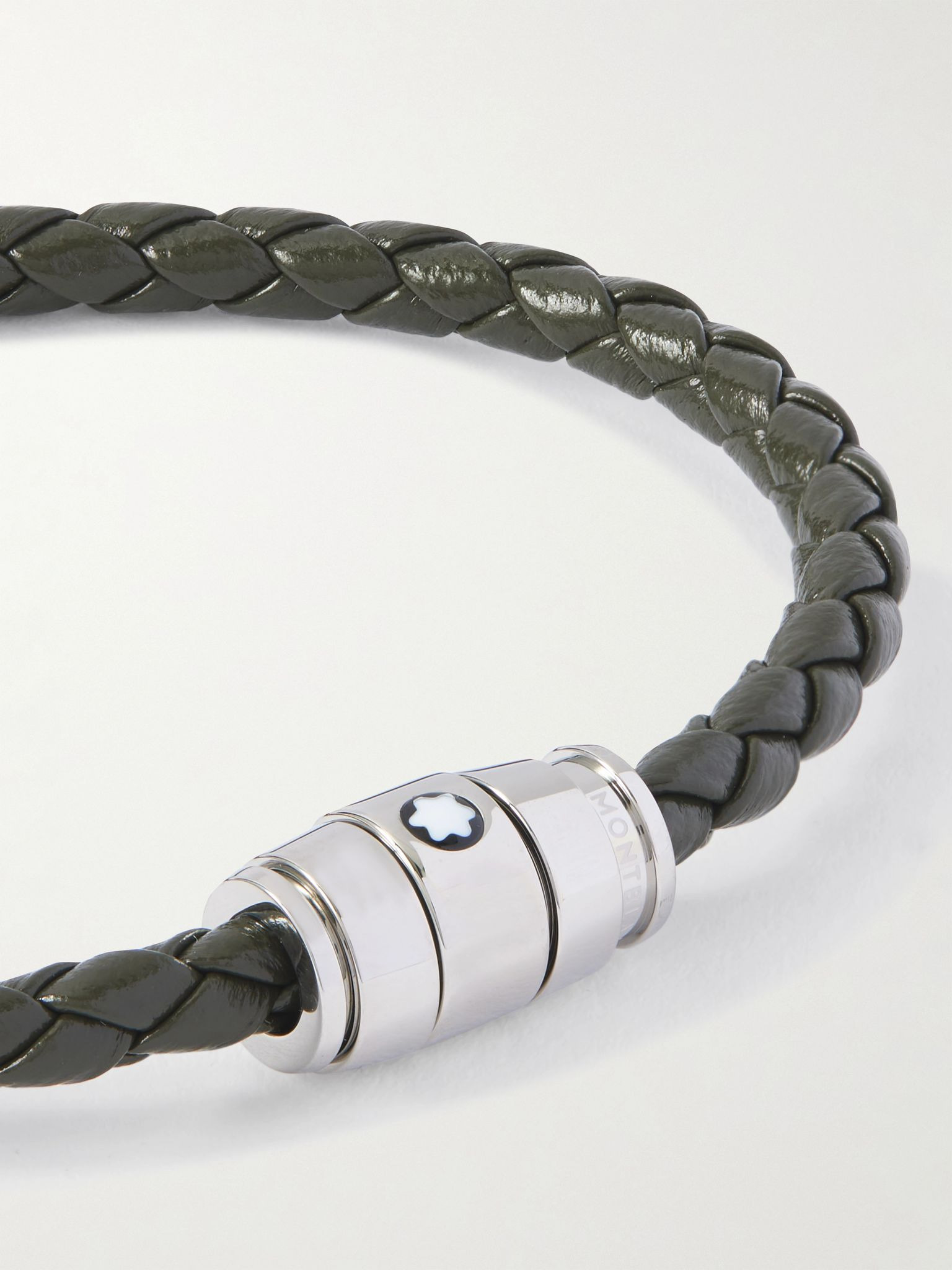 Silver-Tone Woven Leather Bracelet Black - 4