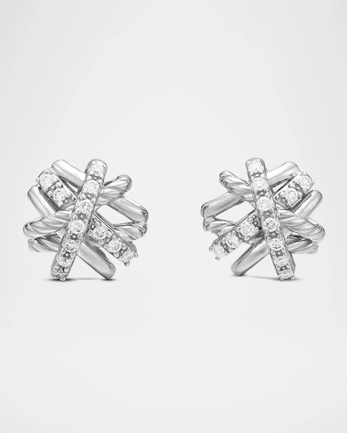 Crossover Sterling Silver Earrings with Diamonds - 1
